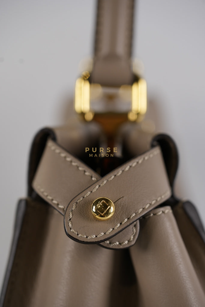Peekaboo Medium Two-Way Bag in Taupe Calfskin Leather & Gold Hardware | Purse Maison Luxury Bags Shop
