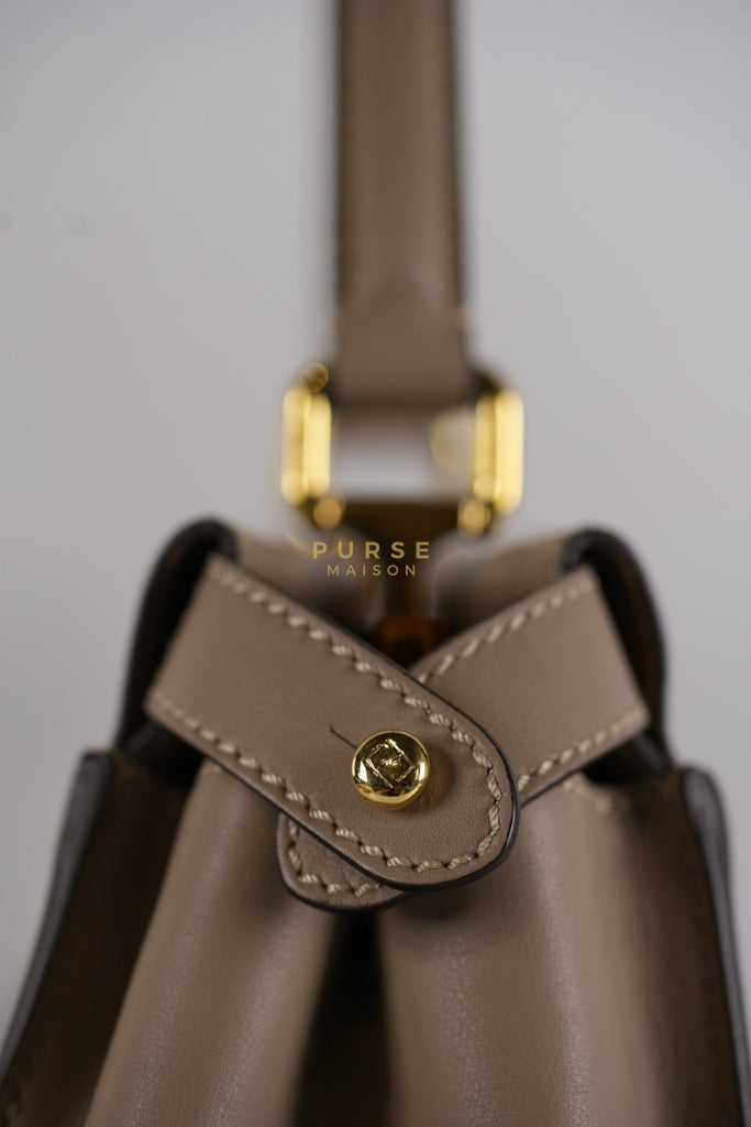 Peekaboo Medium Two-Way Bag in Taupe Calfskin Leather & Gold Hardware | Purse Maison Luxury Bags Shop