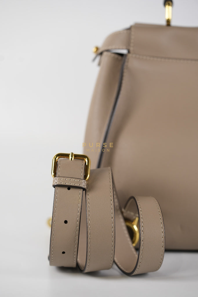 Peekaboo Medium Two-Way Bag in Taupe Calfskin Leather & Gold Hardware | Purse Maison Luxury Bags Shop