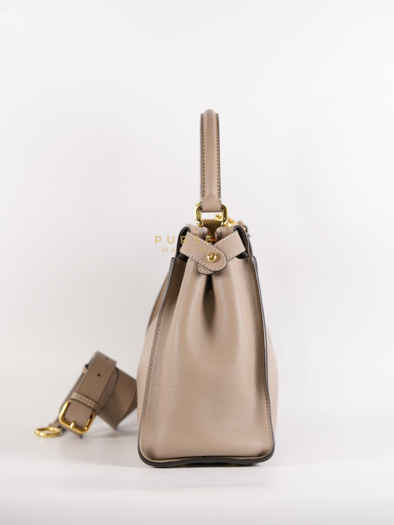 Peekaboo Medium Two-Way Bag in Taupe Calfskin Leather & Gold Hardware | Purse Maison Luxury Bags Shop