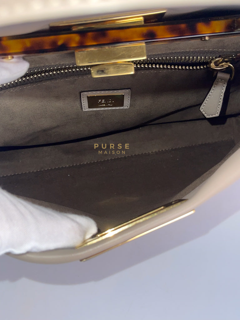 Peekaboo Medium Two-Way Bag in Taupe Calfskin Leather & Gold Hardware | Purse Maison Luxury Bags Shop