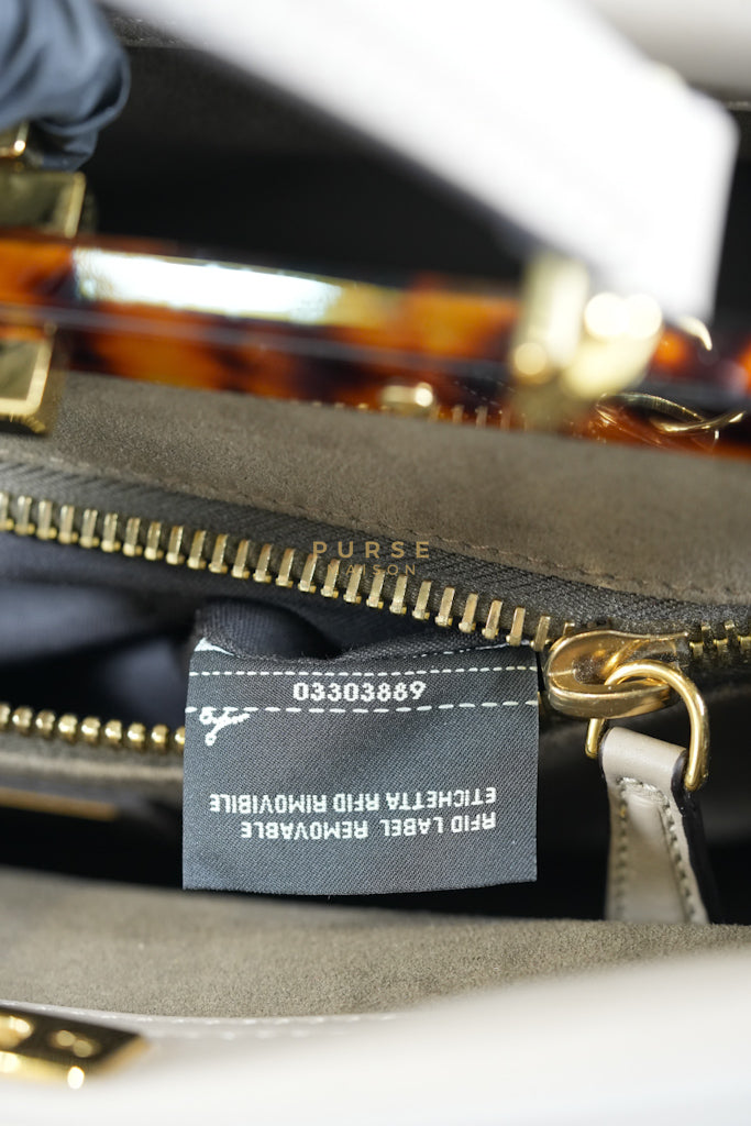 Peekaboo Medium Two-Way Bag in Taupe Calfskin Leather & Gold Hardware | Purse Maison Luxury Bags Shop