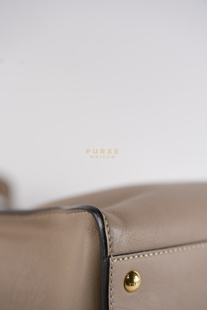 Peekaboo Medium Two-Way Bag in Taupe Calfskin Leather & Gold Hardware | Purse Maison Luxury Bags Shop