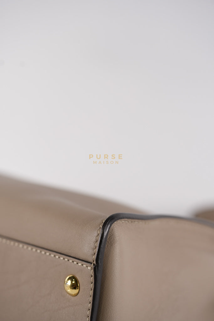 Peekaboo Medium Two-Way Bag in Taupe Calfskin Leather & Gold Hardware | Purse Maison Luxury Bags Shop