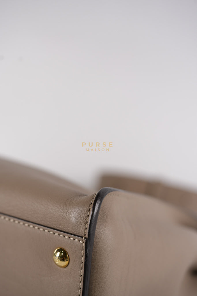 Peekaboo Medium Two-Way Bag in Taupe Calfskin Leather & Gold Hardware | Purse Maison Luxury Bags Shop