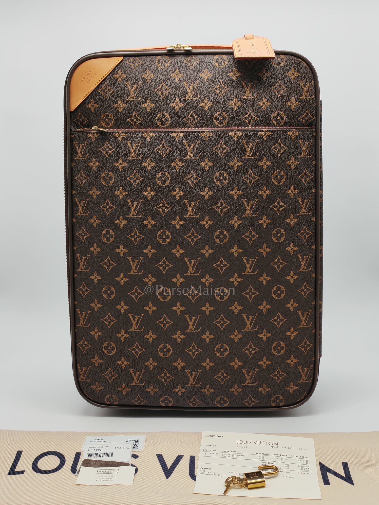 Pegase 55 in Monogram Canvas Rolling Suitcase/ Luggage with VJC Heat Stamp | Purse Maison Luxury Bags Shop