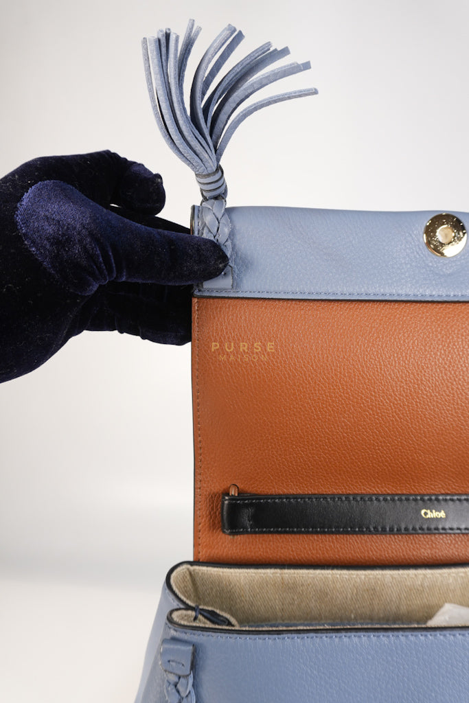 Penelope Medium in Blue-Grey Calfskin Leather Cross Body Bag | Purse Maison Luxury Bags Shop