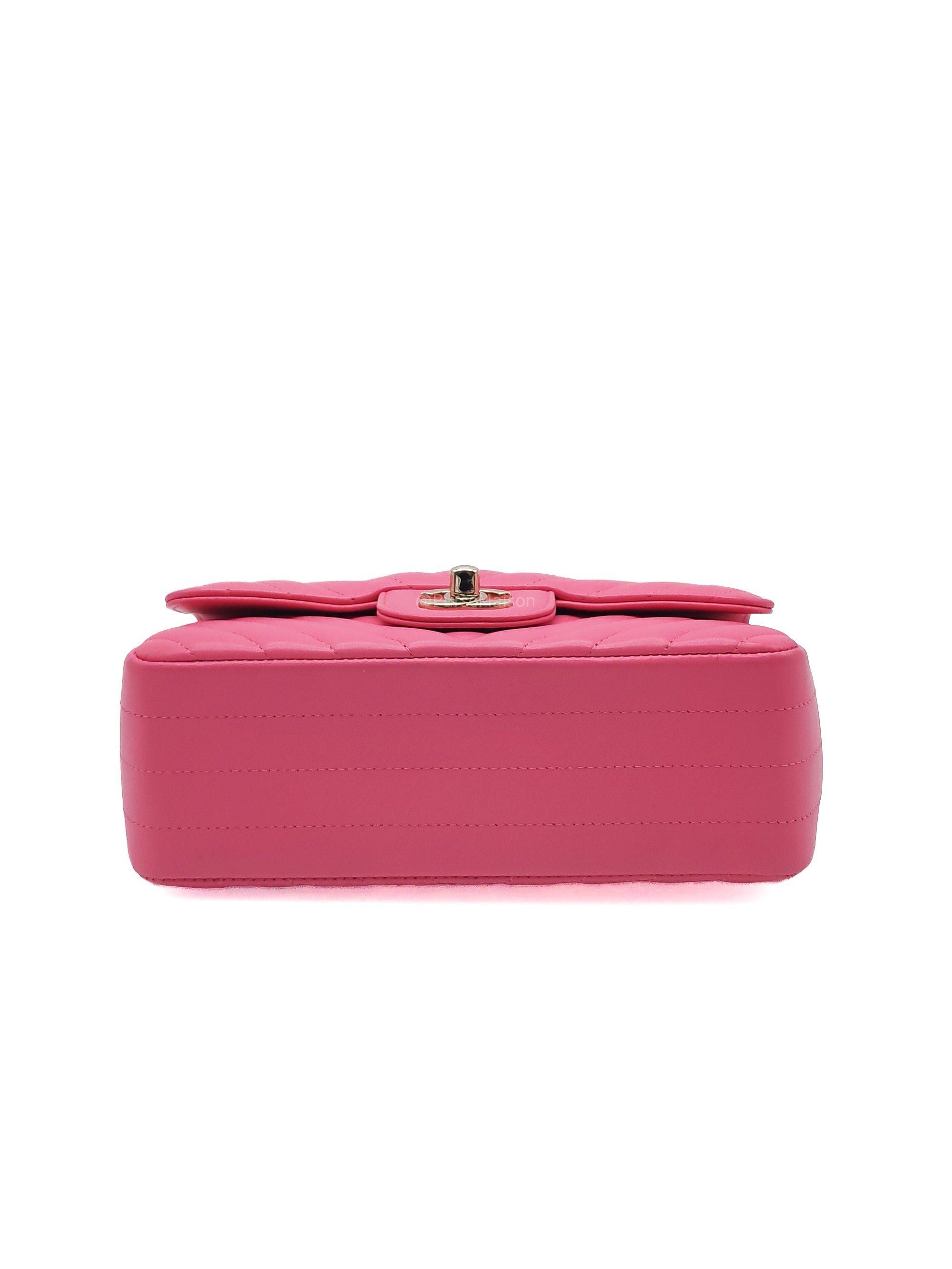 Chanel Classic Mini Rectangular Flap Bag in Pink Chevron Lambskin Leather Light Gold Hardware (Series 27)
