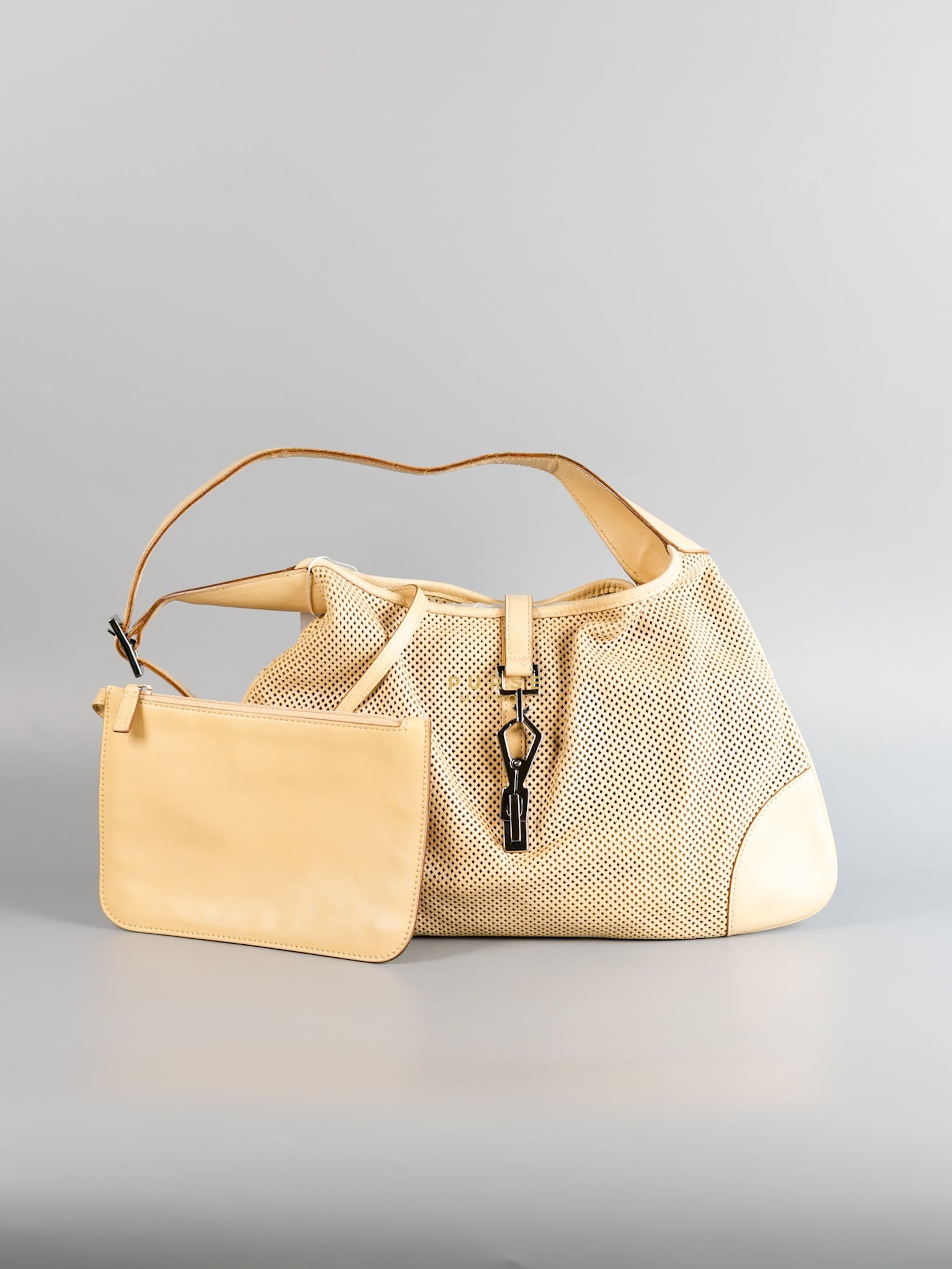 Perforated Jackie Small Beige Shoulder Bag | Purse Maison Luxury Bags Shop