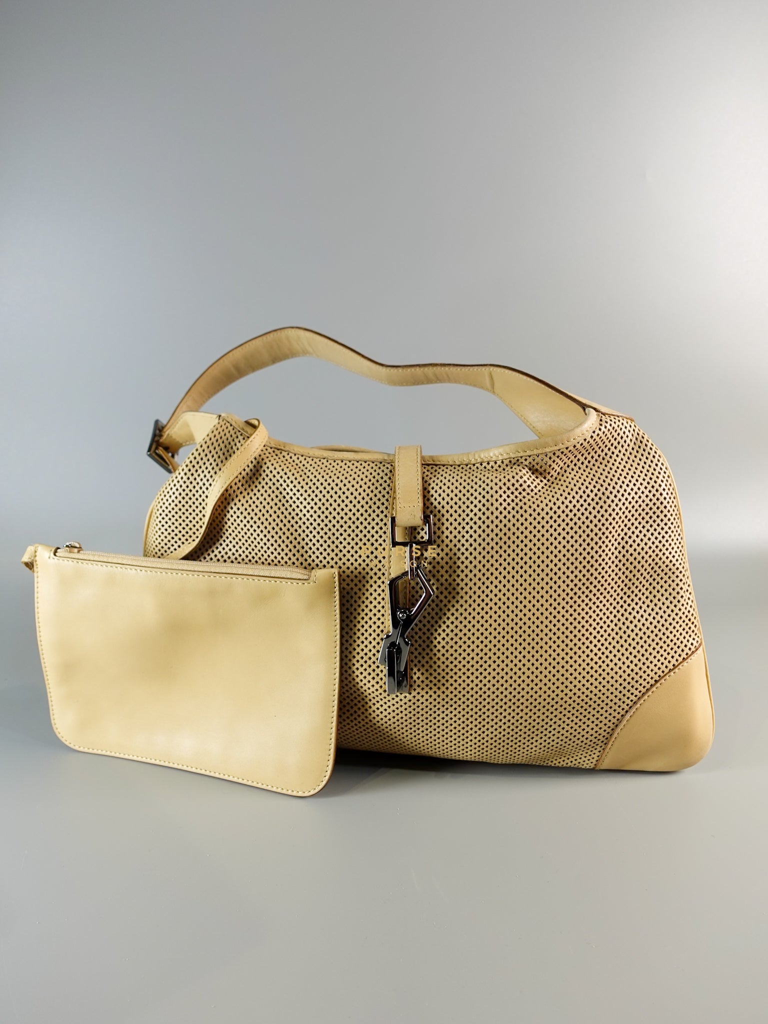 Perforated Jackie Small Beige Shoulder Bag | Purse Maison Luxury Bags Shop