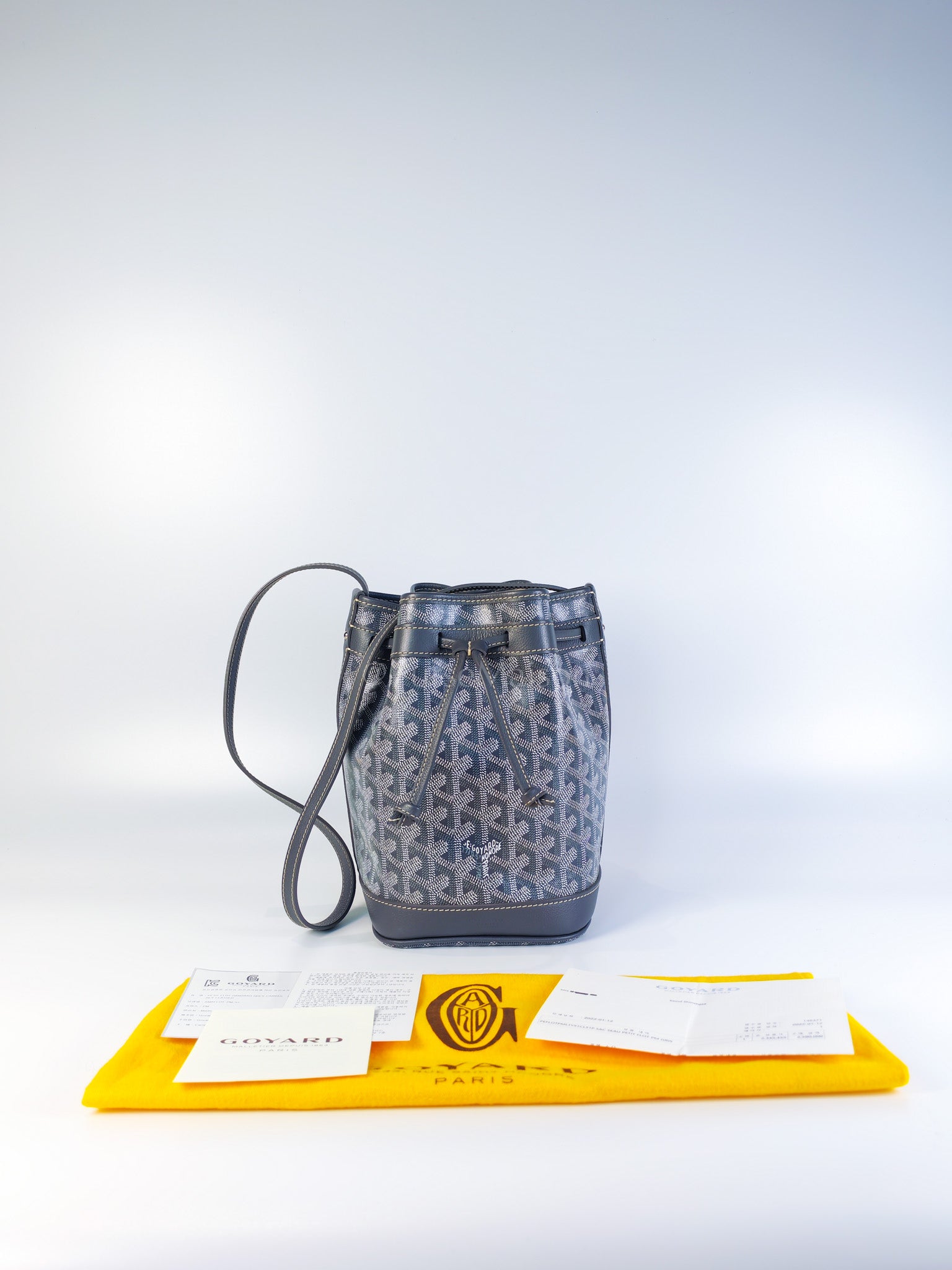 Petit Flot Bucket Sling Bag PM in Gray/Gris Goyardine Canvas | Purse Maison Luxury Bags Shop