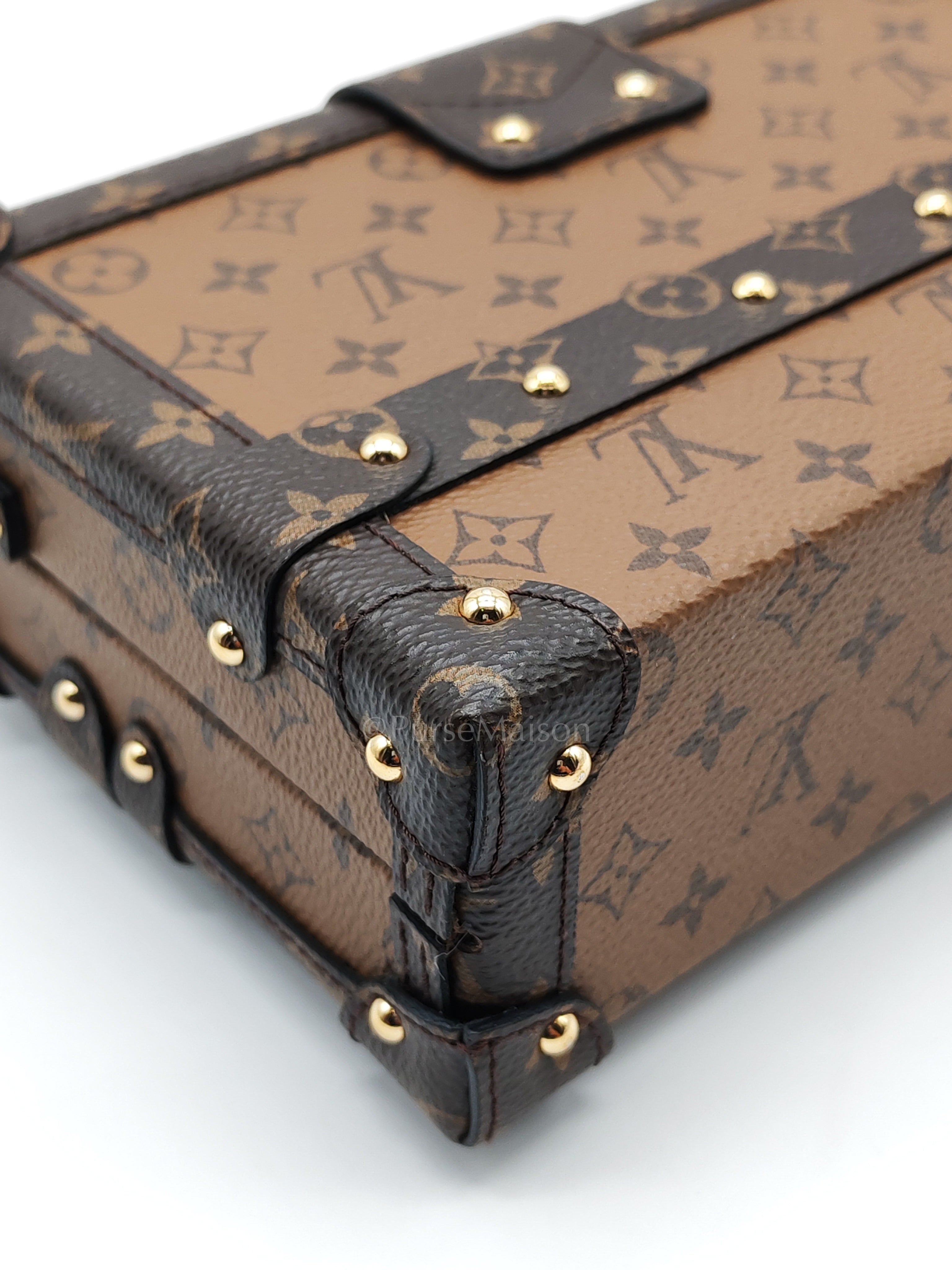 Petite Malle Bag in Reverse Monogram Canvas & Gold Hardware Microchip | Purse Maison Luxury Bags Shop