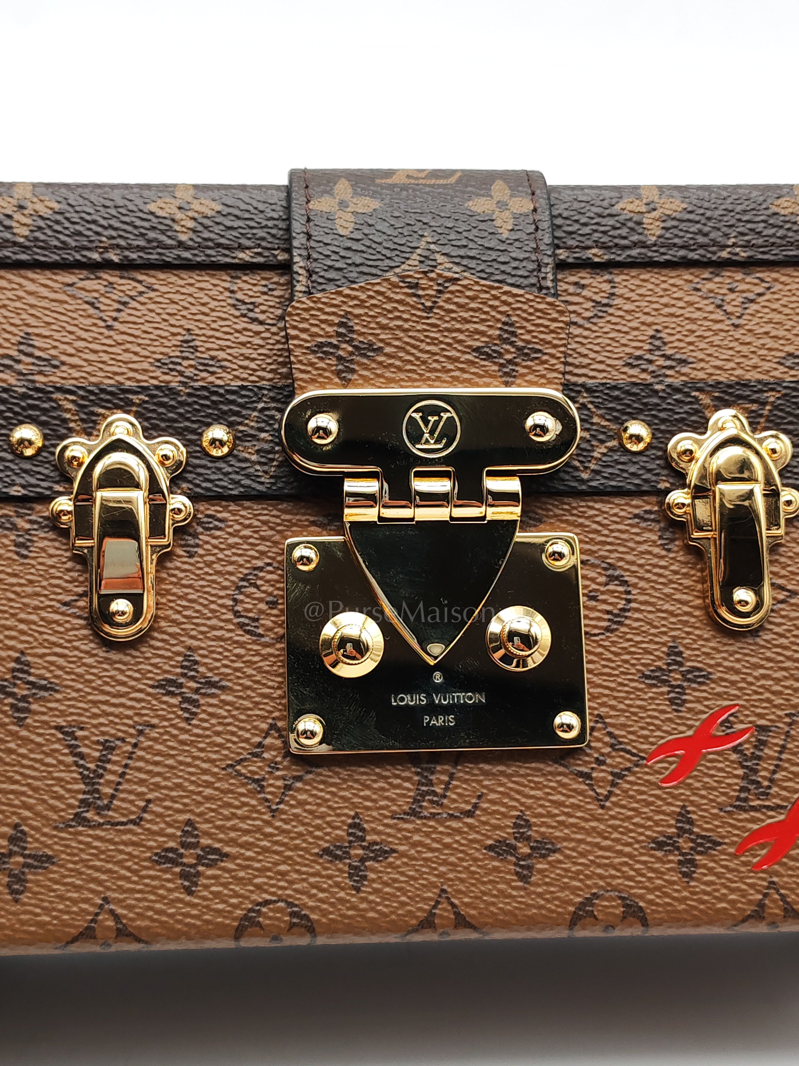 Petite Malle Bag in Reverse Monogram Canvas & Gold Hardware Microchip | Purse Maison Luxury Bags Shop