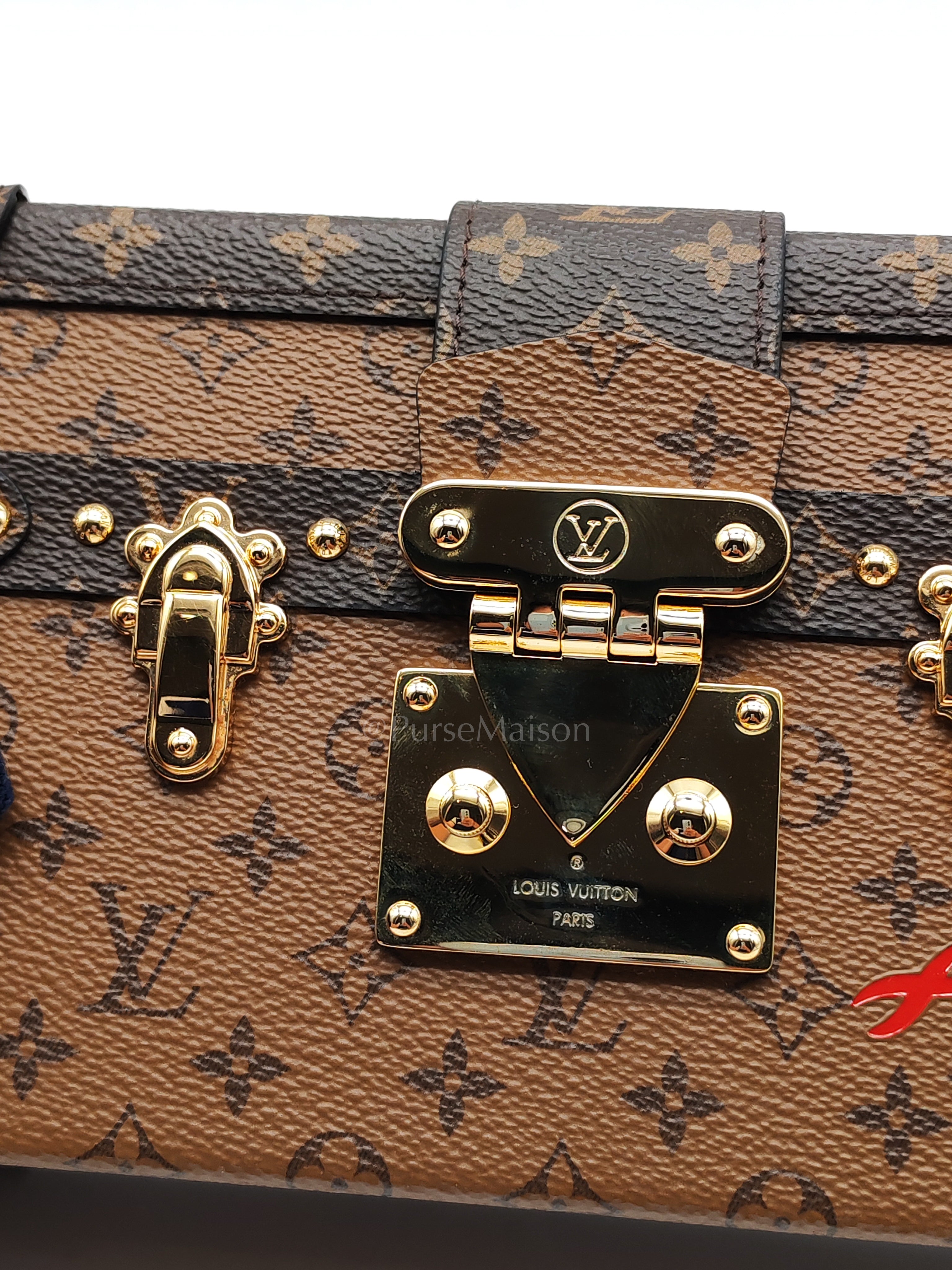 Petite Malle Bag in Reverse Monogram Canvas & Gold Hardware Microchip | Purse Maison Luxury Bags Shop