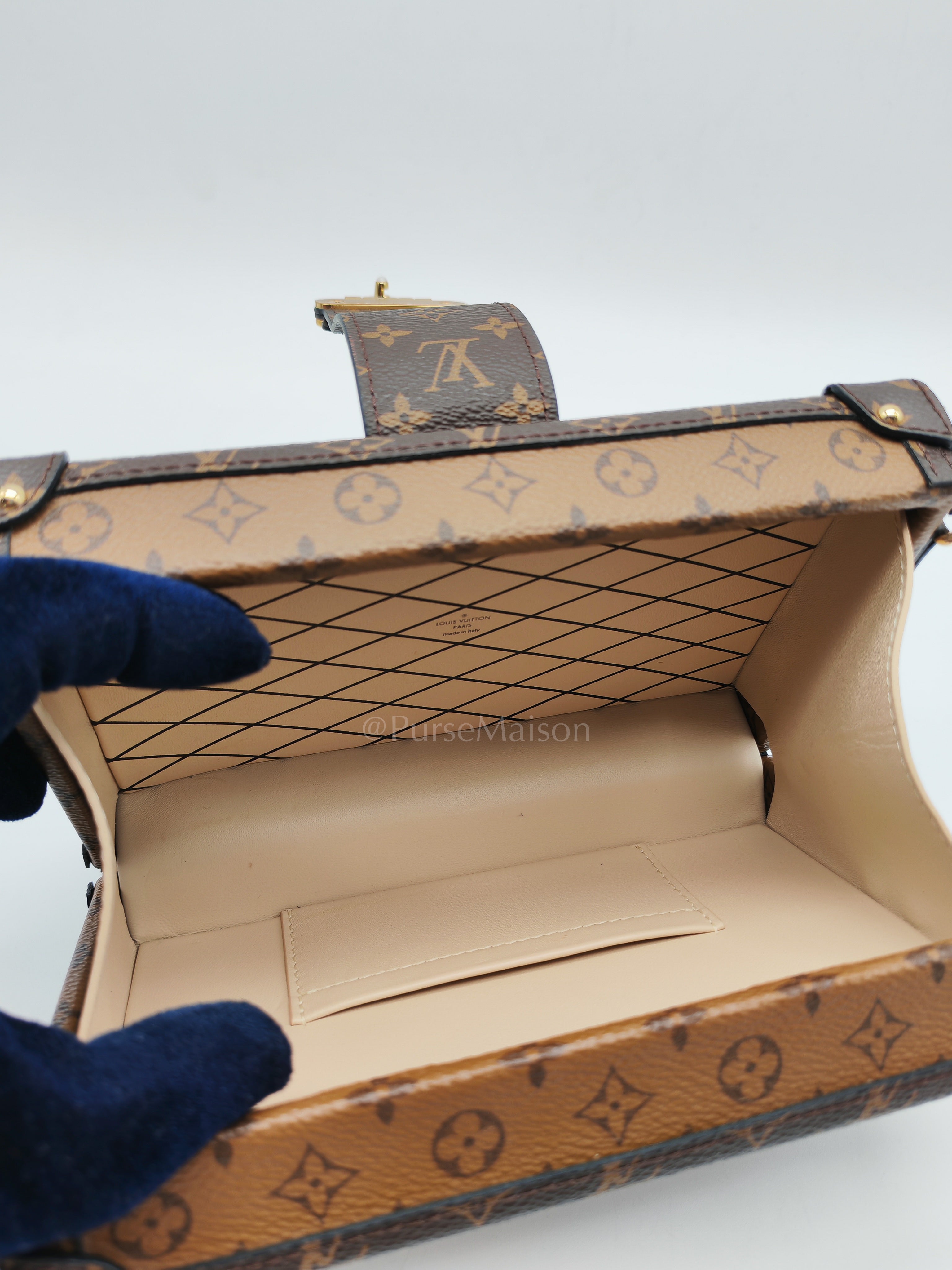 Petite Malle Bag in Reverse Monogram Canvas & Gold Hardware Microchip | Purse Maison Luxury Bags Shop