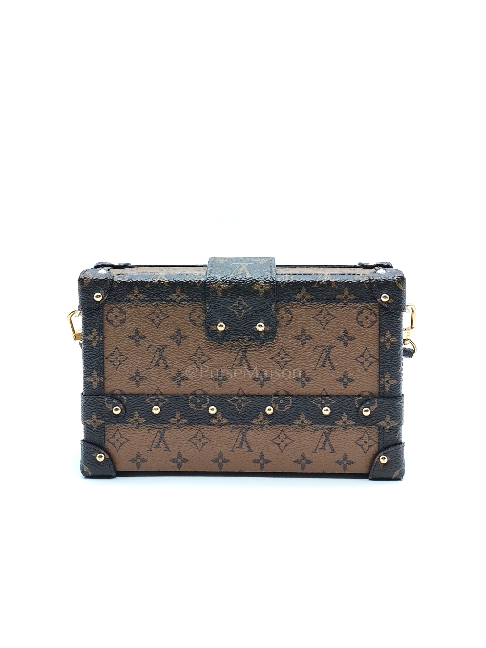 Petite Malle Bag in Reverse Monogram Canvas & Gold Hardware Microchip | Purse Maison Luxury Bags Shop
