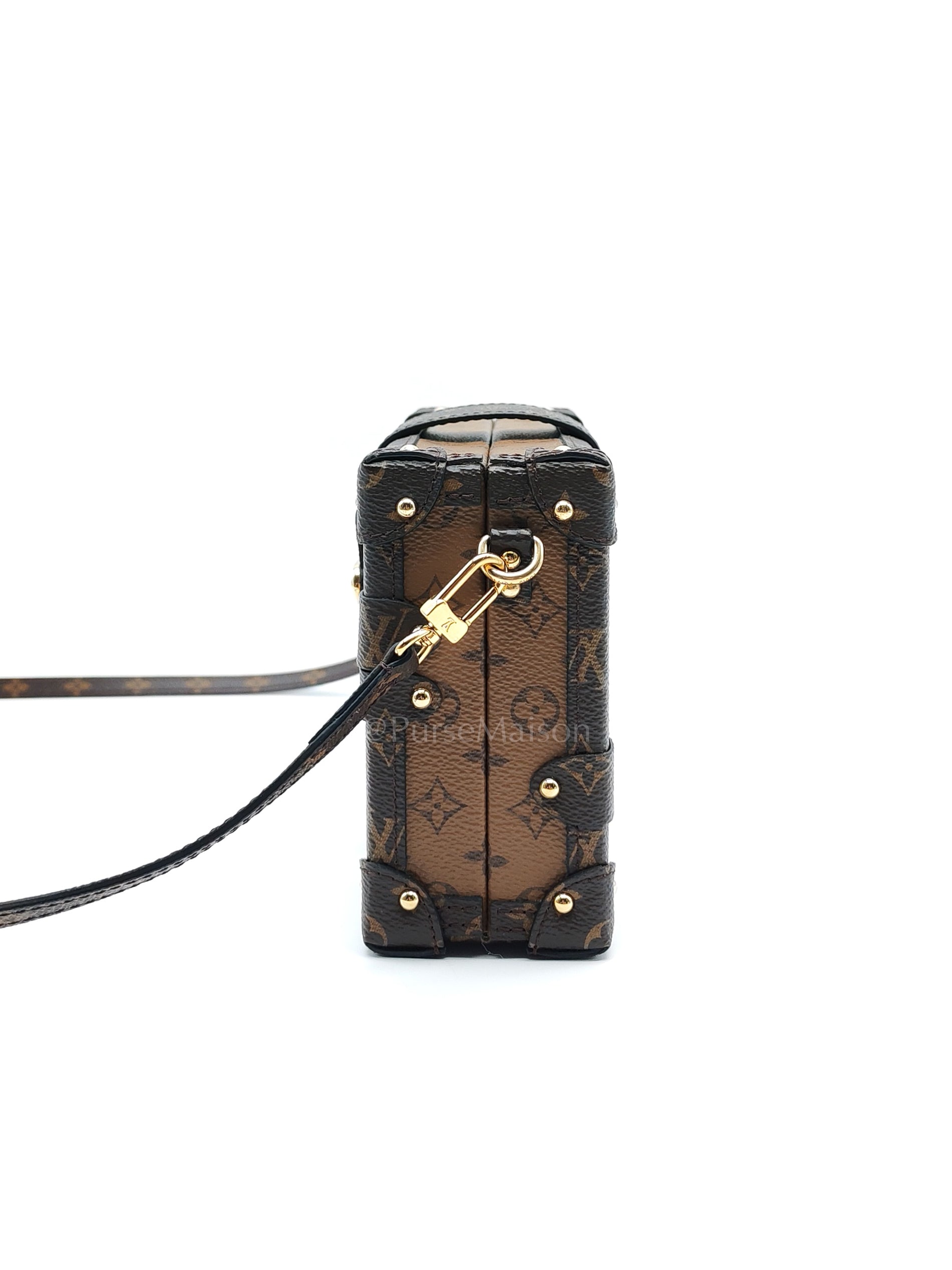 Petite Malle Bag in Reverse Monogram Canvas & Gold Hardware Microchip | Purse Maison Luxury Bags Shop