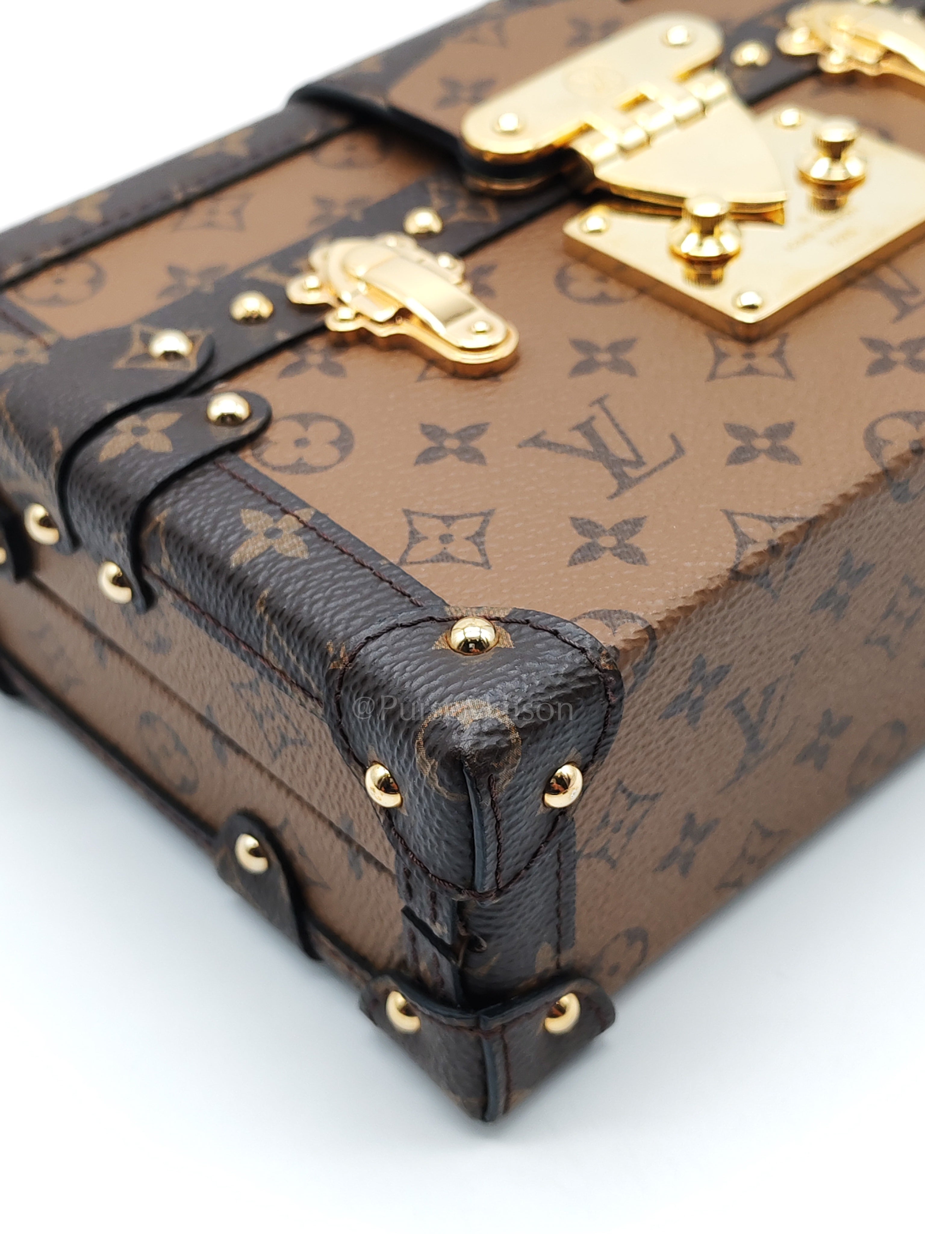 Petite Malle Bag in Reverse Monogram Canvas & Gold Hardware Microchip | Purse Maison Luxury Bags Shop