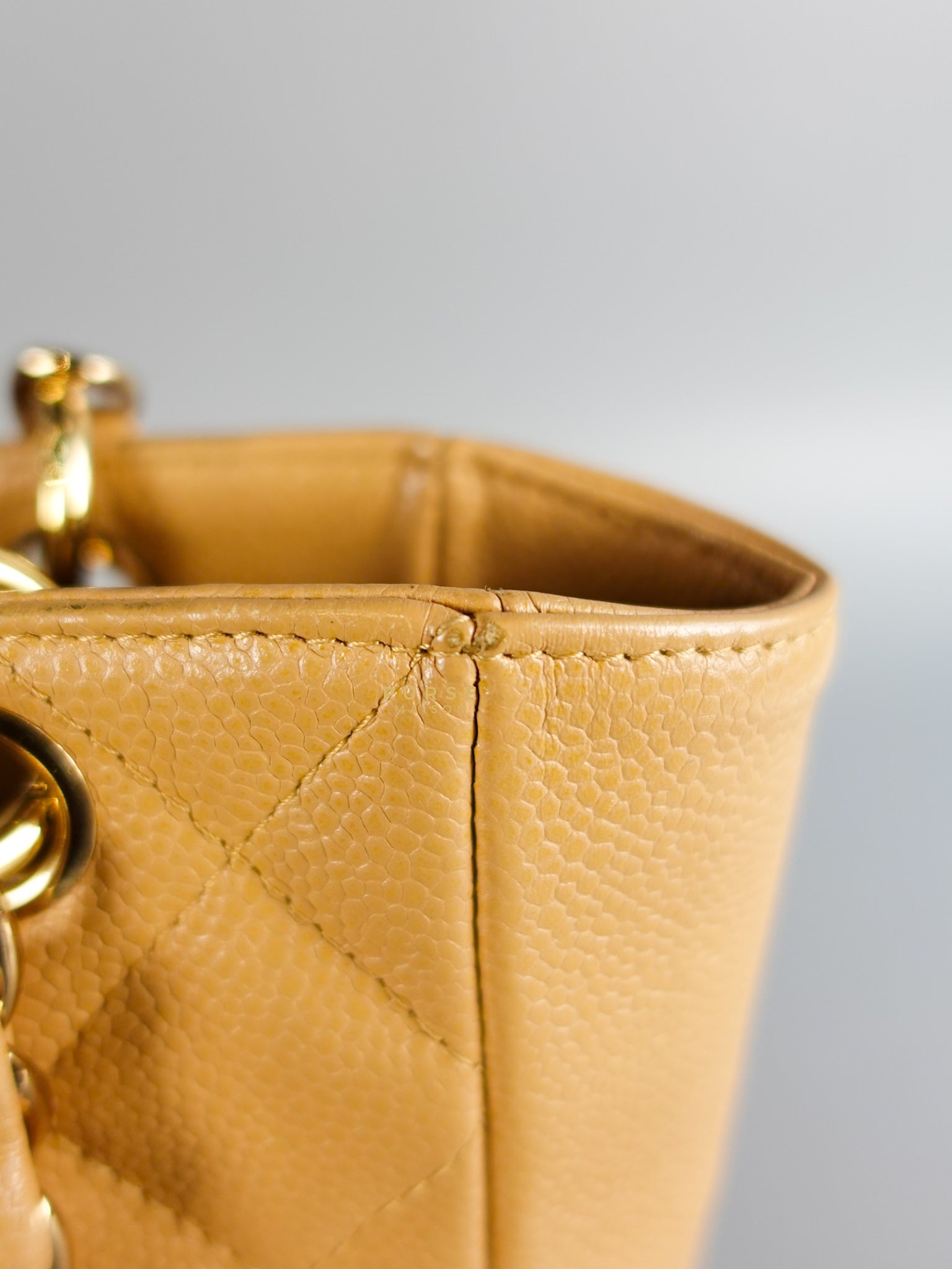 Petite Shopping Tote Dark Beige Caviar Leather in Gold Hardware Series 9 | Purse Maison Luxury Bags Shop