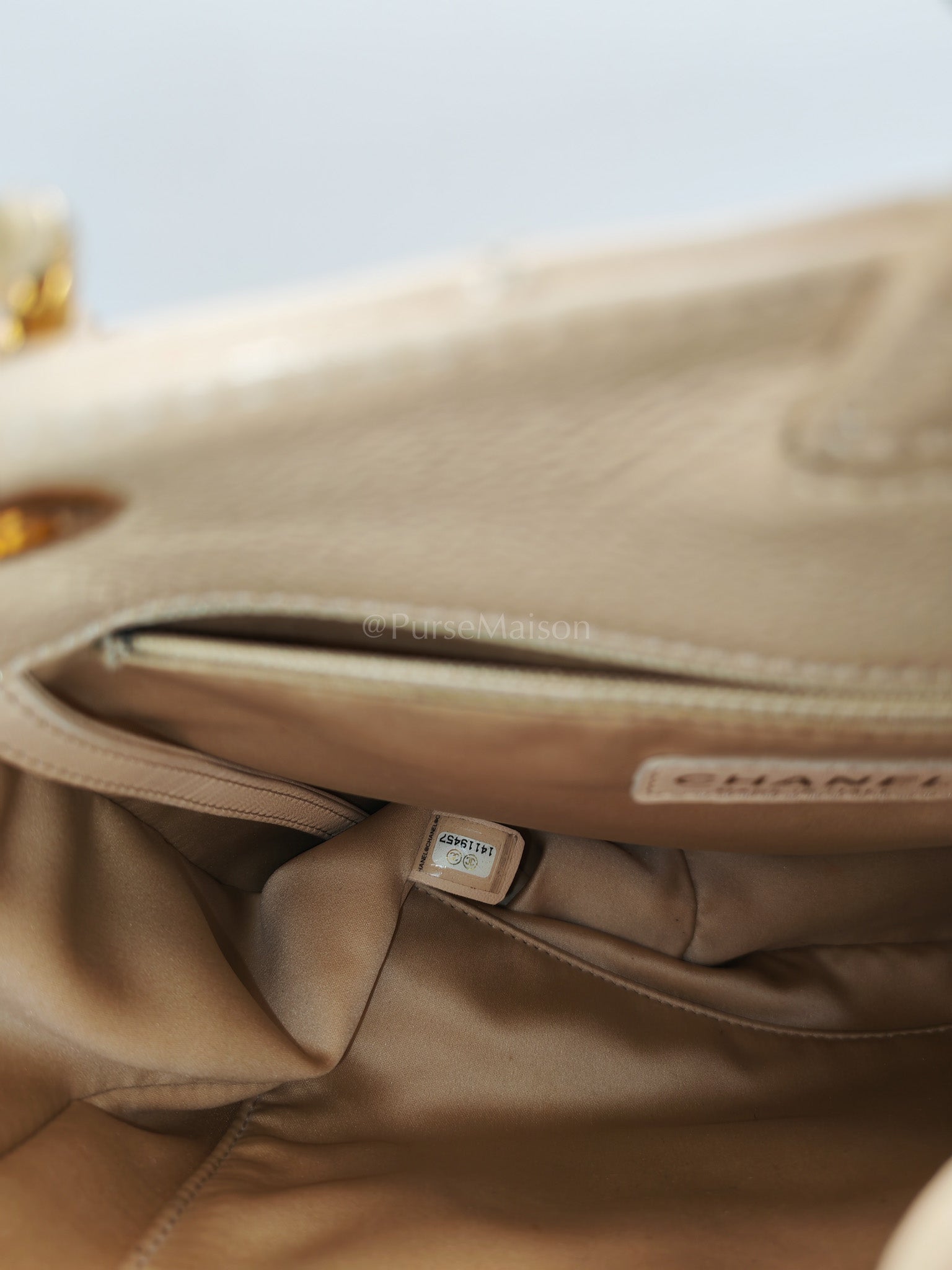 Petite Shopping Tote (PST) Beige Clair in Quilted Caviar Leather and Gold Hardware Series 14 | Purse Maison Luxury Bags Shop