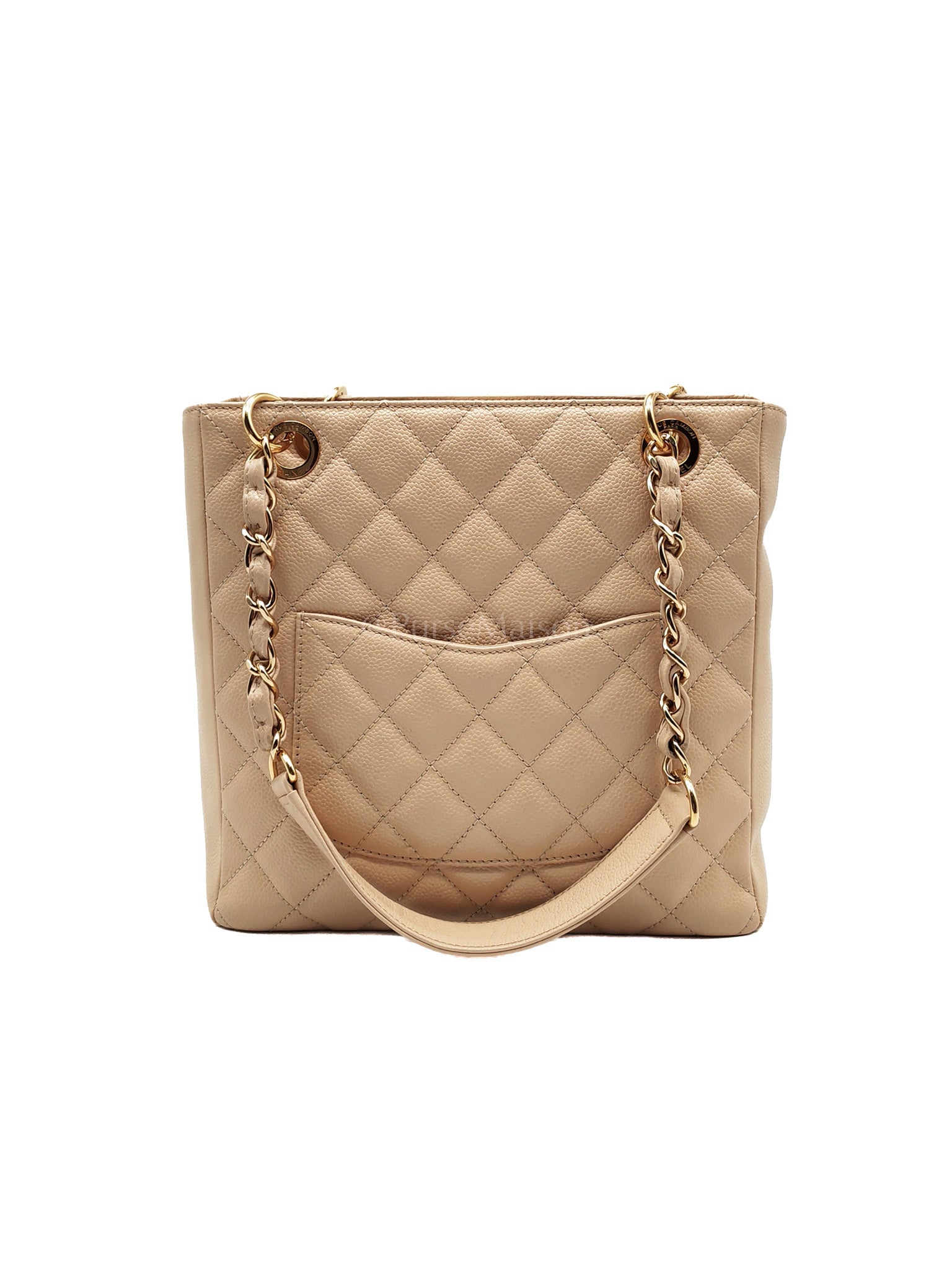 Petite Shopping Tote (PST) Beige Clair in Quilted Caviar Leather and Gold Hardware Series 14 | Purse Maison Luxury Bags Shop