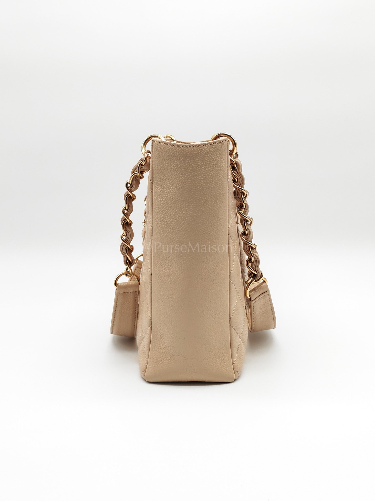 Petite Shopping Tote (PST) Beige Clair in Quilted Caviar Leather and Gold Hardware Series 14 | Purse Maison Luxury Bags Shop