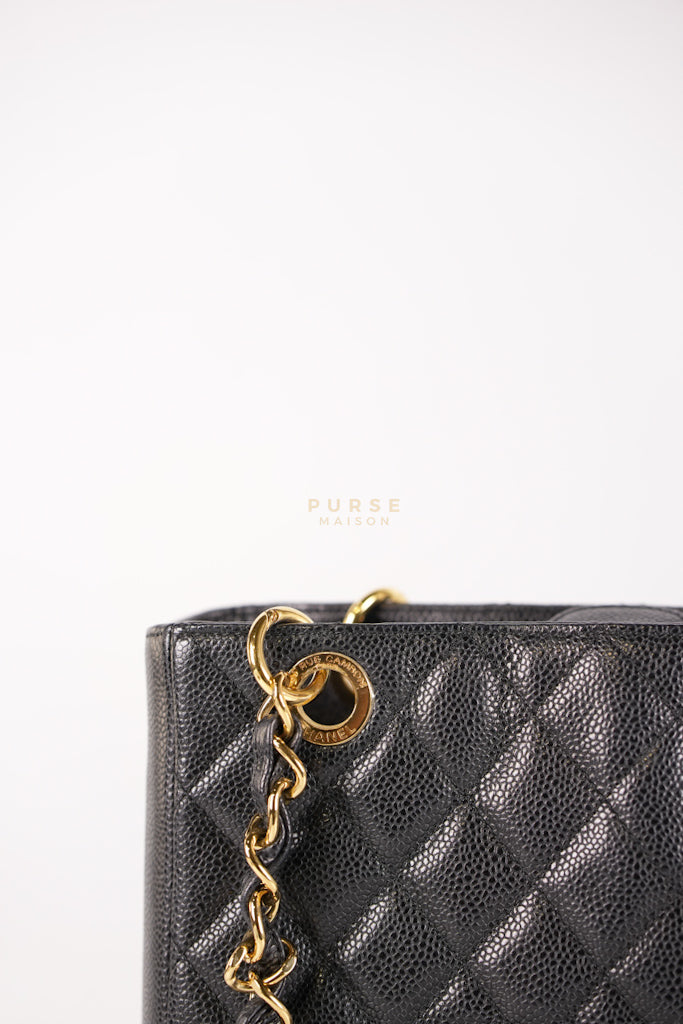 Petite Shopping Tote (PST) in Black Caviar Leather Gold Hardware (Series 15) | Purse Maison Luxury Bags Shop
