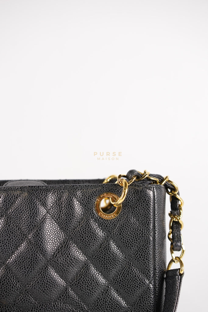 Petite Shopping Tote (PST) in Black Caviar Leather Gold Hardware (Series 15) | Purse Maison Luxury Bags Shop