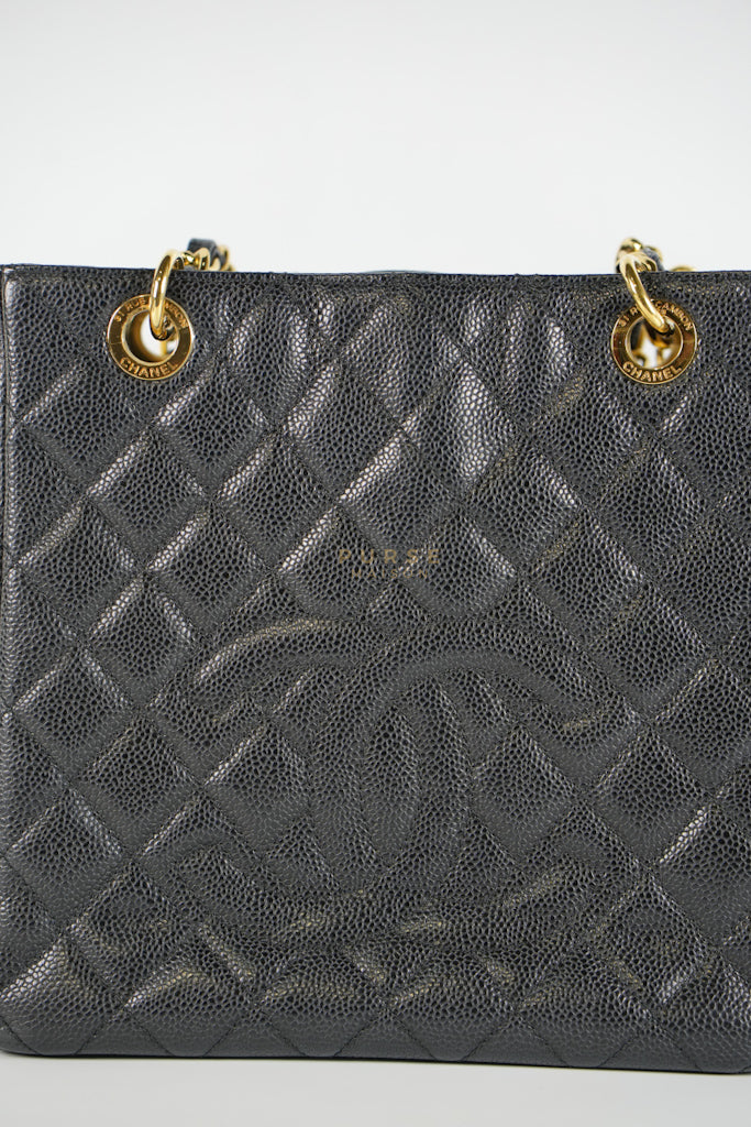 Petite Shopping Tote (PST) in Black Caviar Leather Gold Hardware (Series 15) | Purse Maison Luxury Bags Shop