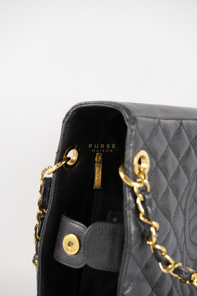 Petite Shopping Tote (PST) in Black Caviar Leather Gold Hardware (Series 15) | Purse Maison Luxury Bags Shop