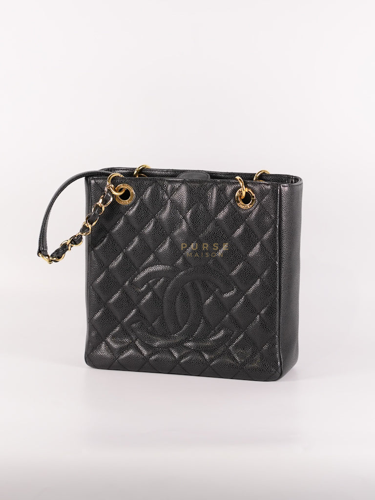 Petite Shopping Tote (PST) in Black Caviar Leather Gold Hardware (Series 15) | Purse Maison Luxury Bags Shop