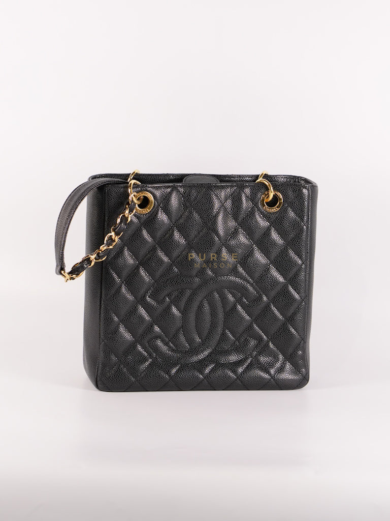 Petite Shopping Tote (PST) in Black Caviar Leather Gold Hardware (Series 15) | Purse Maison Luxury Bags Shop