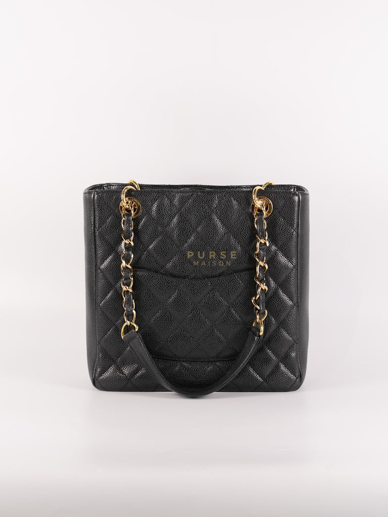 Petite Shopping Tote (PST) in Black Caviar Leather Gold Hardware (Series 15) | Purse Maison Luxury Bags Shop