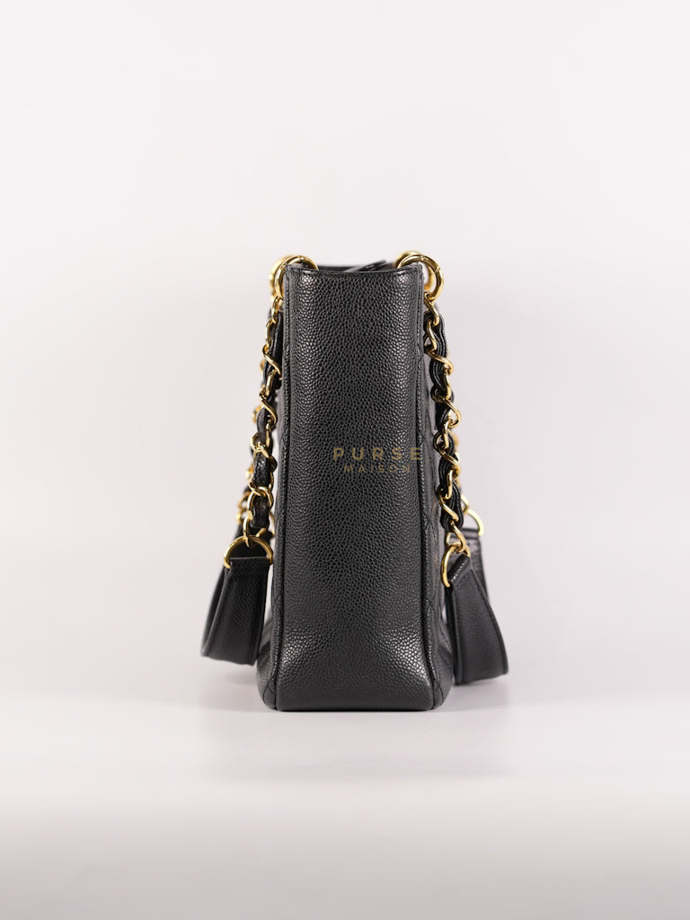 Petite Shopping Tote (PST) in Black Caviar Leather Gold Hardware (Series 15) | Purse Maison Luxury Bags Shop