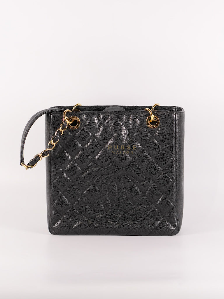 Petite Shopping Tote (PST) in Black Caviar Leather Gold Hardware (Series 15) | Purse Maison Luxury Bags Shop