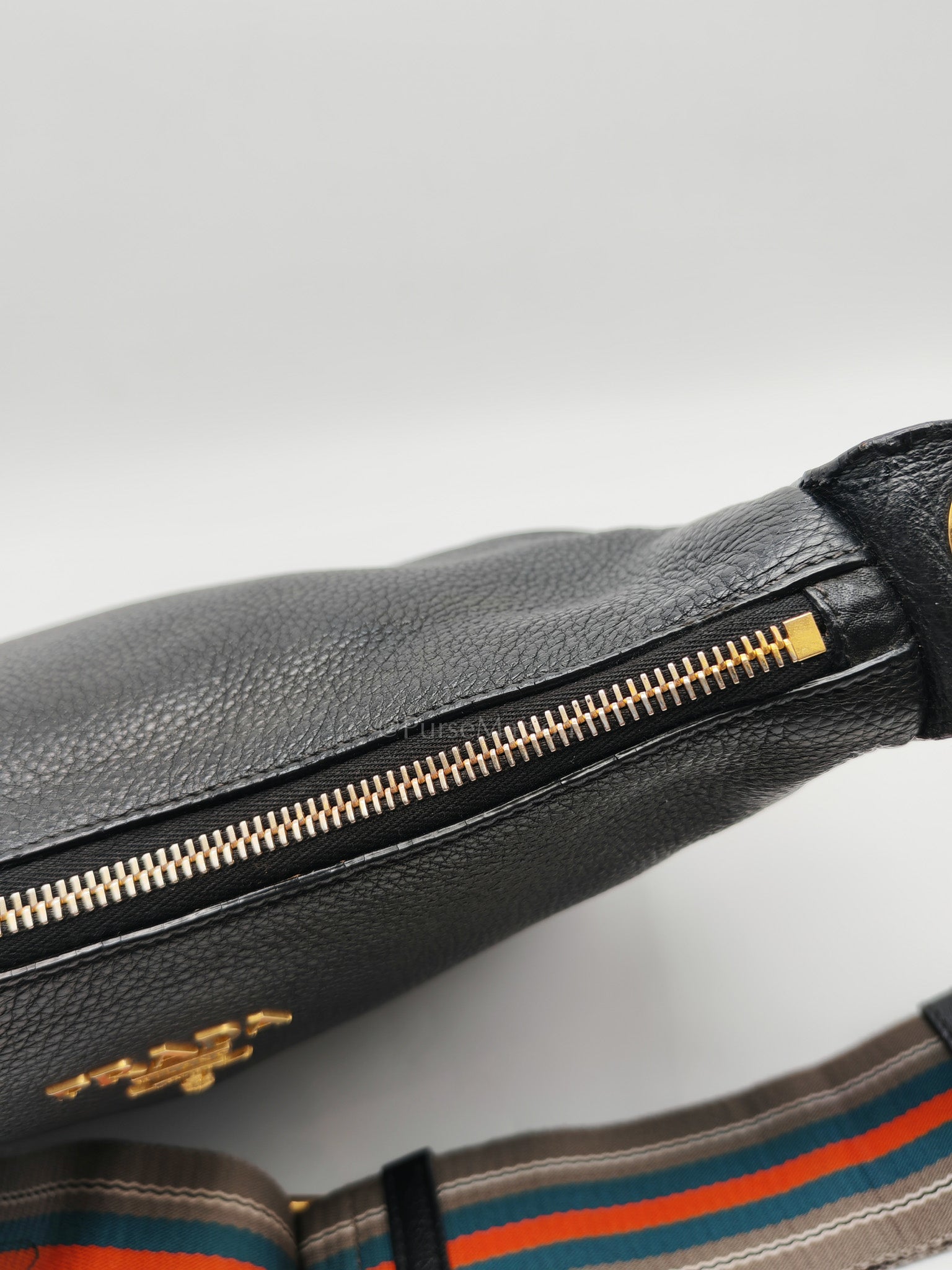 Vitello Phenix Hobo Bag in Black Pebbled Calfskin Leather & Gold Hardware