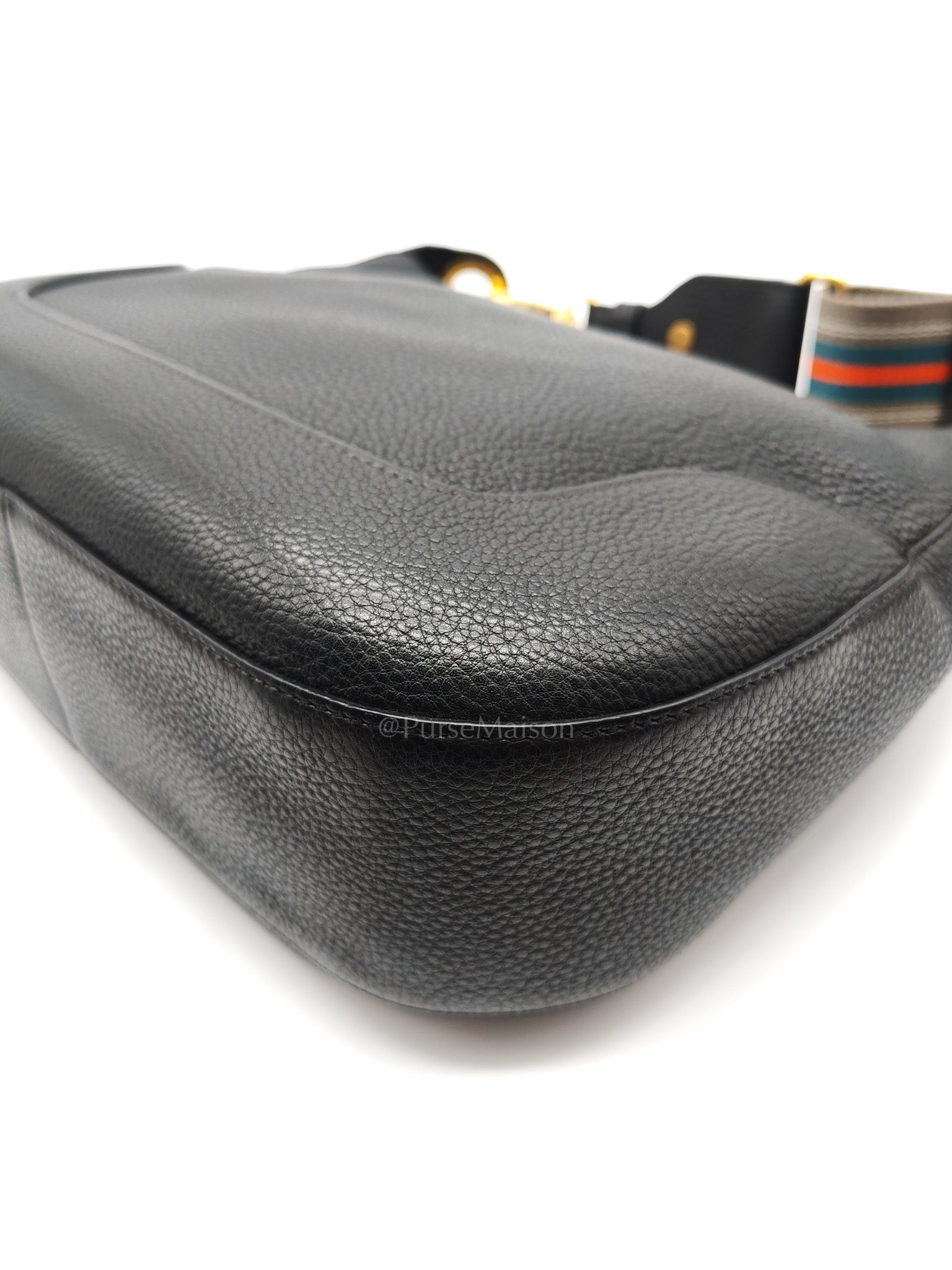 Vitello Phenix Hobo Bag in Black Pebbled Calfskin Leather & Gold Hardware