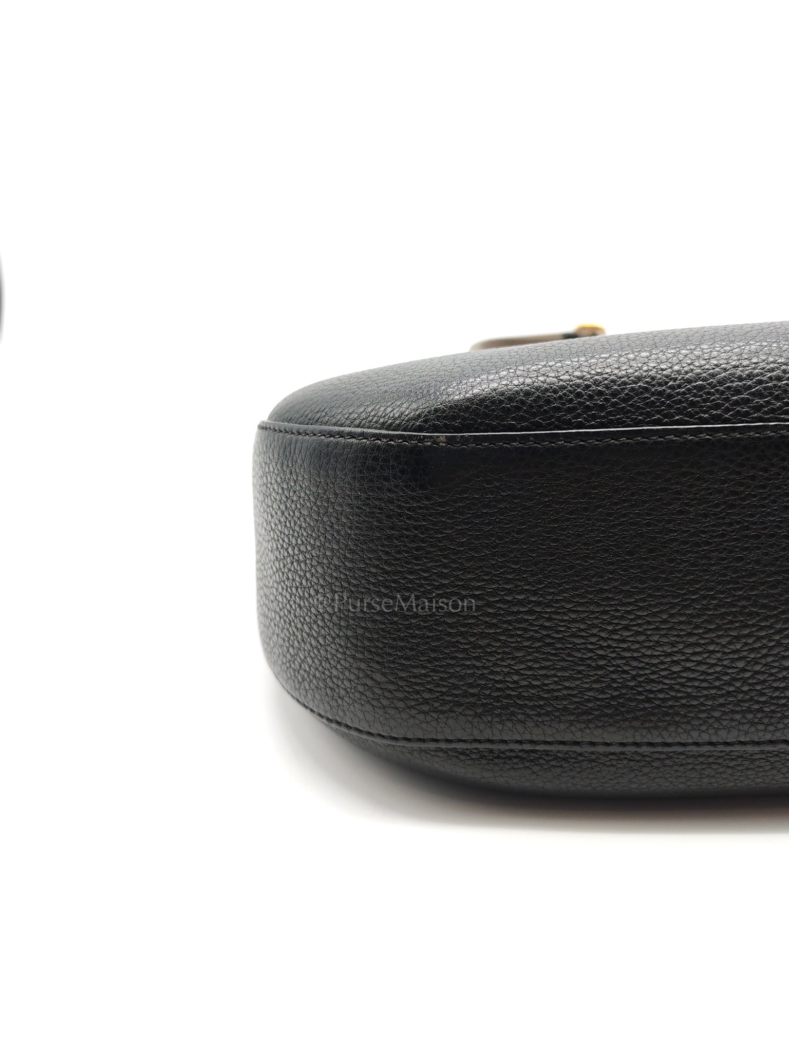 Vitello Phenix Hobo Bag in Black Pebbled Calfskin Leather & Gold Hardware
