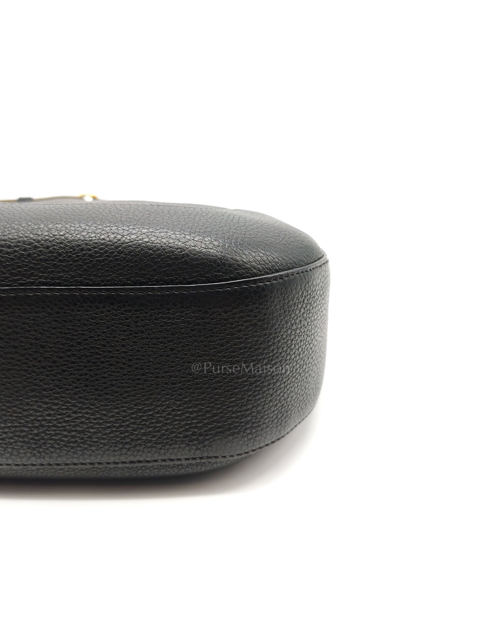 Vitello Phenix Hobo Bag in Black Pebbled Calfskin Leather & Gold Hardware