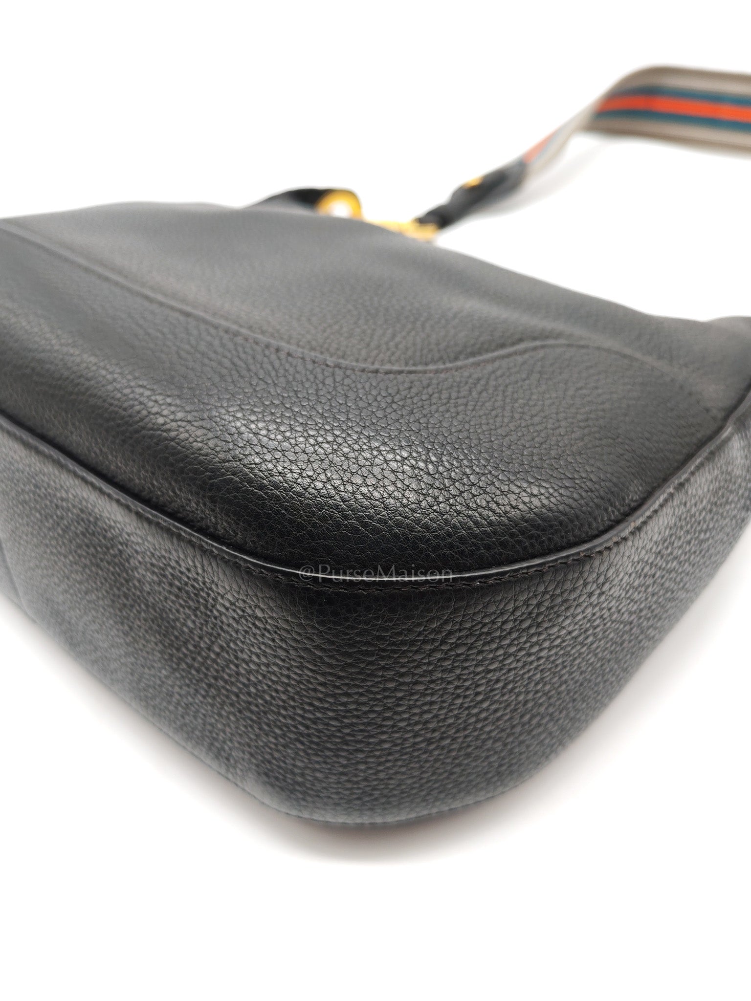 Vitello Phenix Hobo Bag in Black Pebbled Calfskin Leather & Gold Hardware