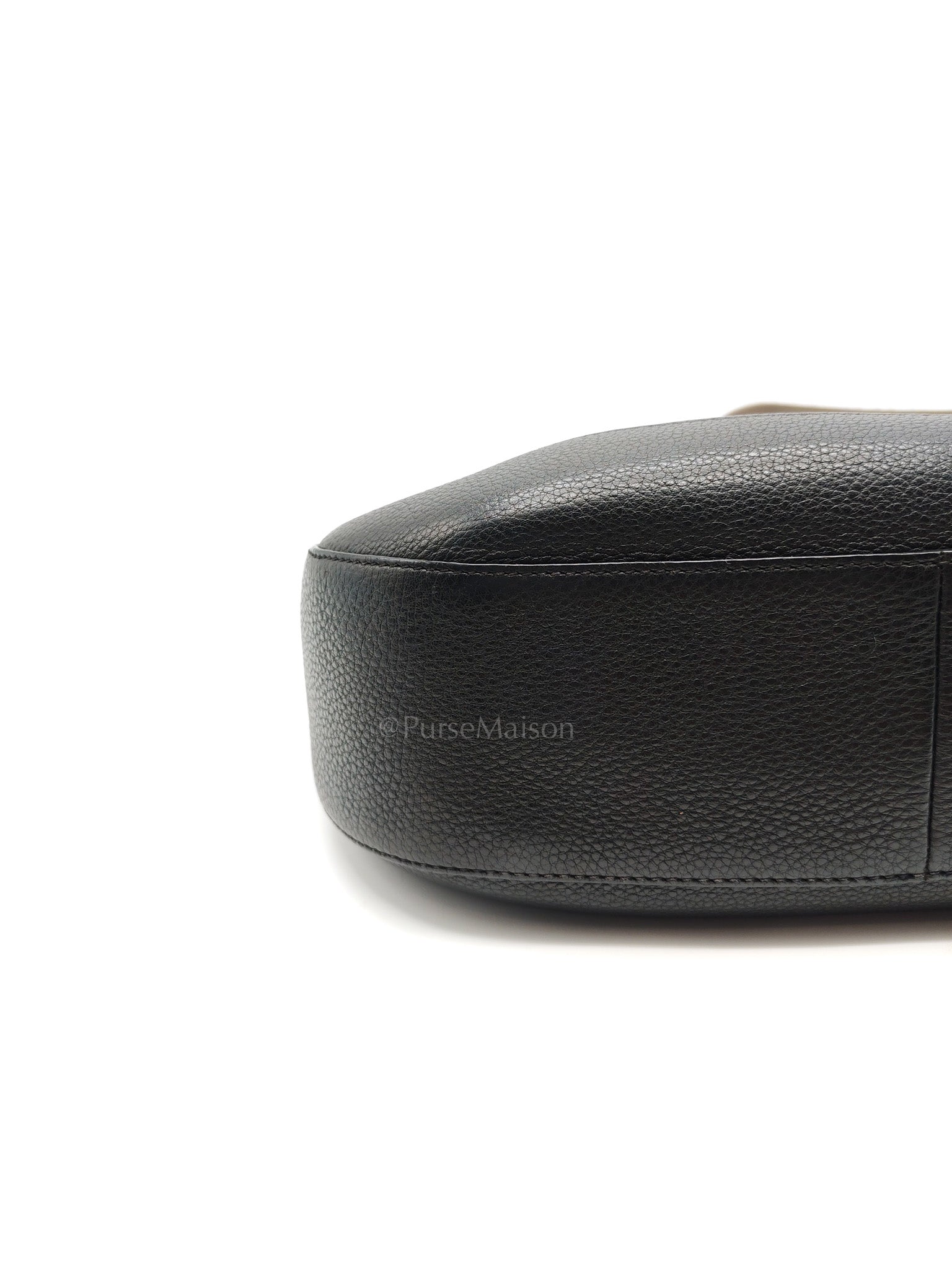 Vitello Phenix Hobo Bag in Black Pebbled Calfskin Leather & Gold Hardware