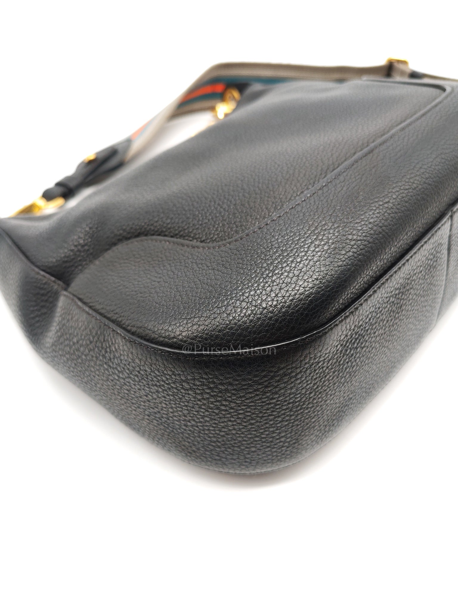 Vitello Phenix Hobo Bag in Black Pebbled Calfskin Leather & Gold Hardware