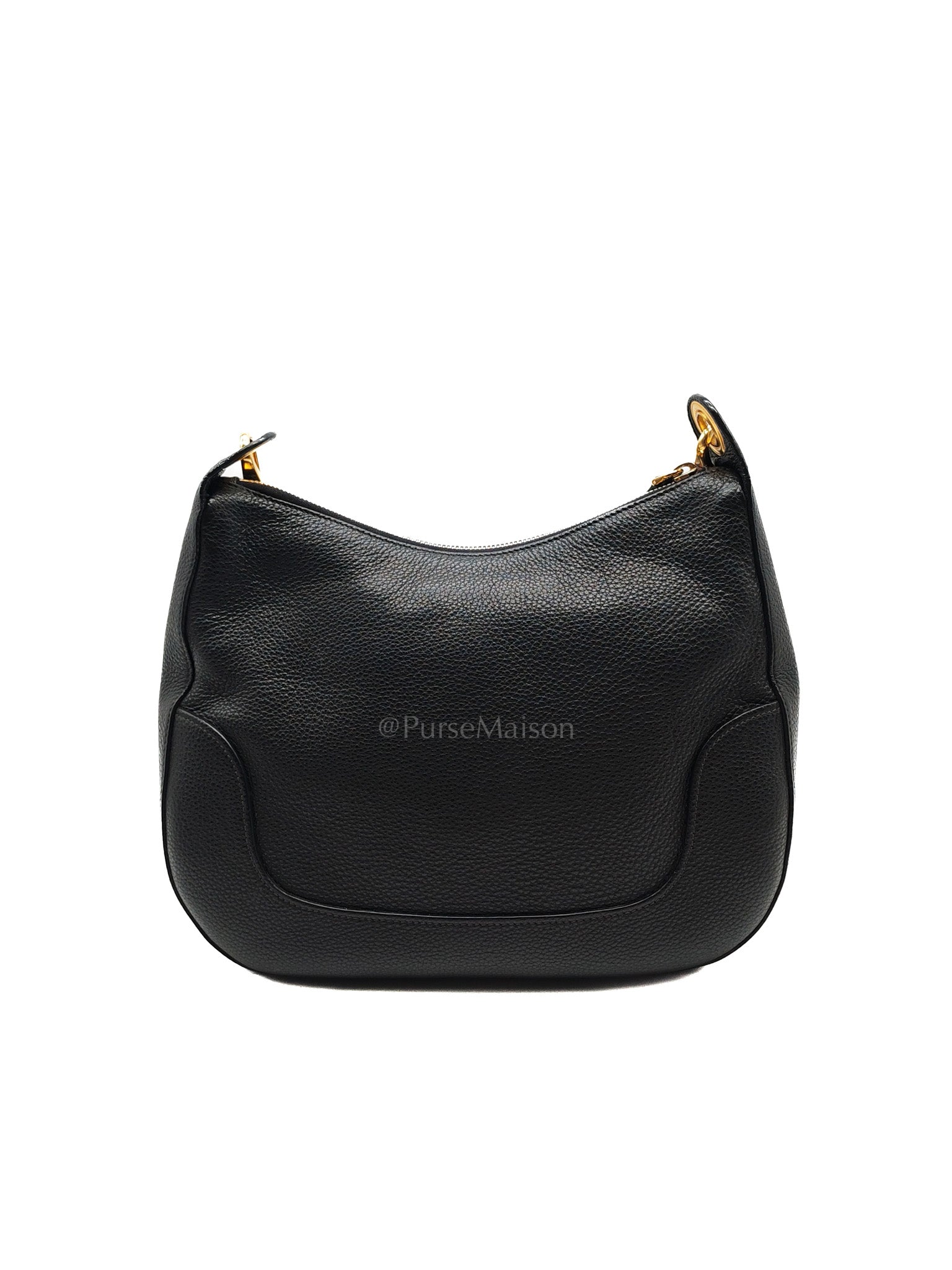 Vitello Phenix Hobo Bag in Black Pebbled Calfskin Leather & Gold Hardware
