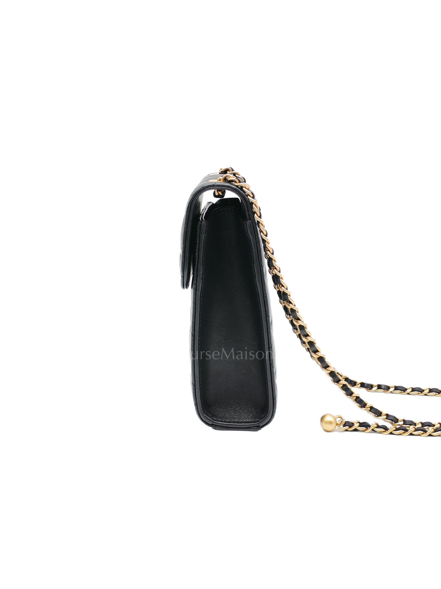 Phone Holder Pearl Crush Black Lambskin Leather in Aged Gold Hardware (Series 30) | Purse Maison Luxury Bags Shop
