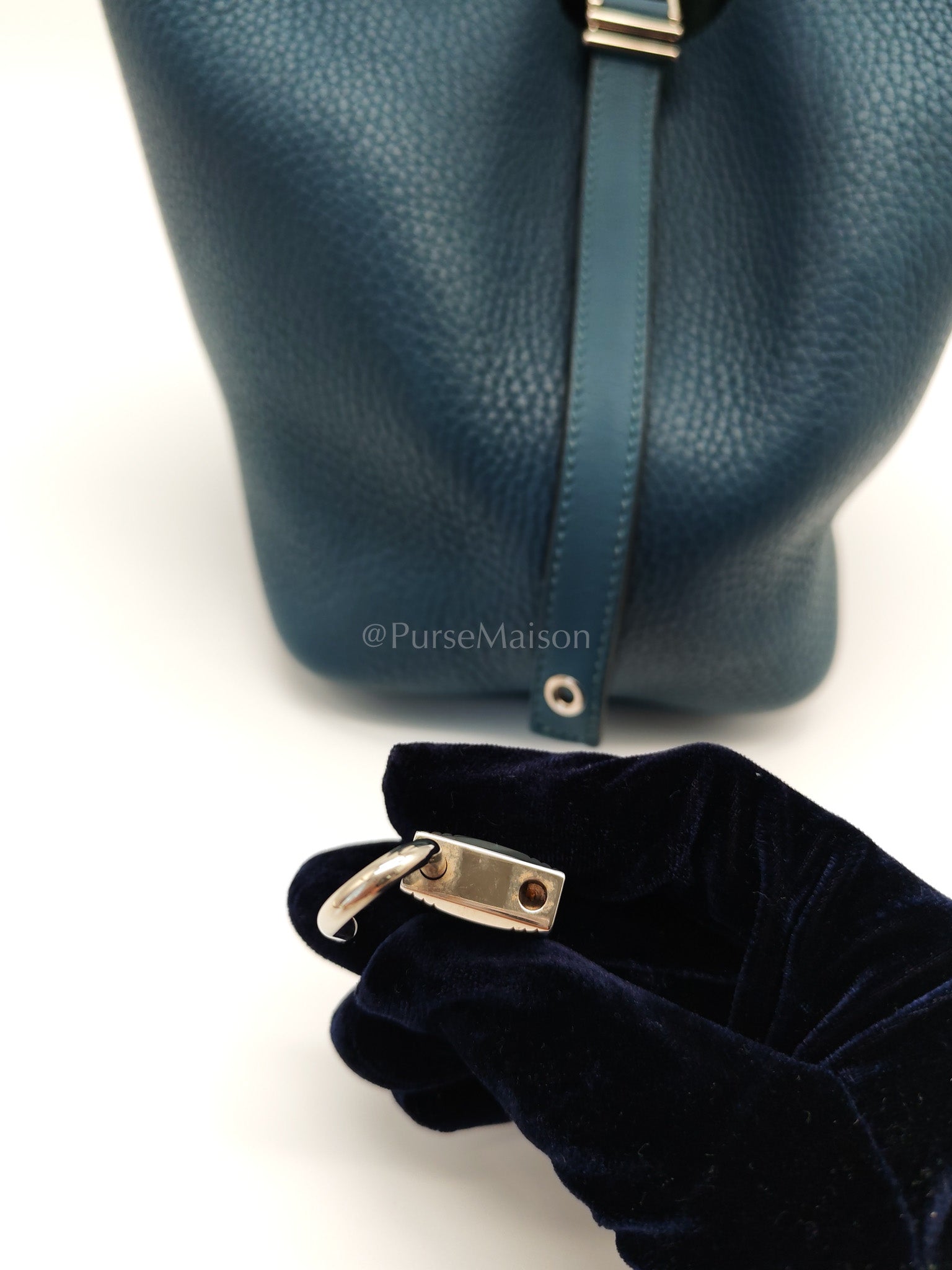 Picotin 18 Blue Colvert Clemence/Swift Leather Palladium Hardware Stamp T(2015) | Purse Maison Luxury Bags Shop