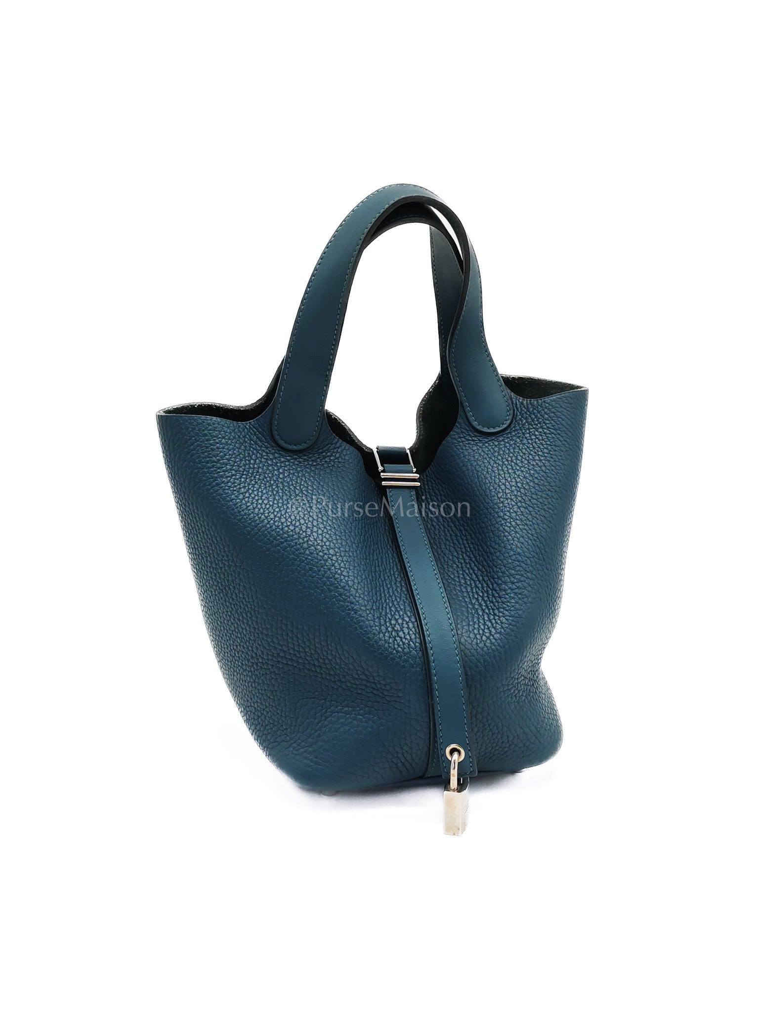 Picotin 18 Blue Colvert Clemence/Swift Leather Palladium Hardware Stamp T(2015) | Purse Maison Luxury Bags Shop
