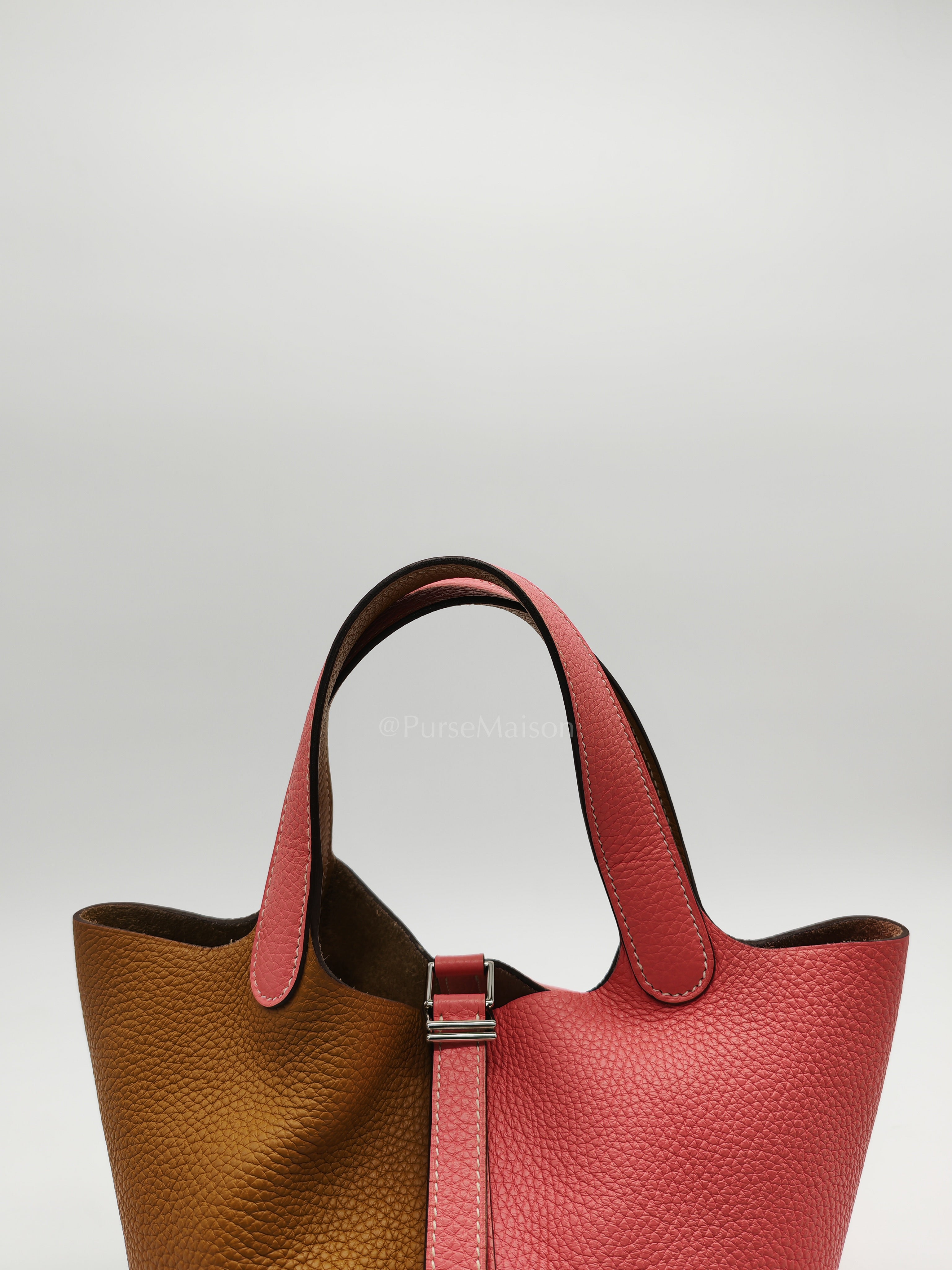 Picotin 18 Casaque in Gold and Rose Azalee Clemence Leather and Palladium Hardware Stamp Y (2020) | Purse Maison Luxury Bags Shop