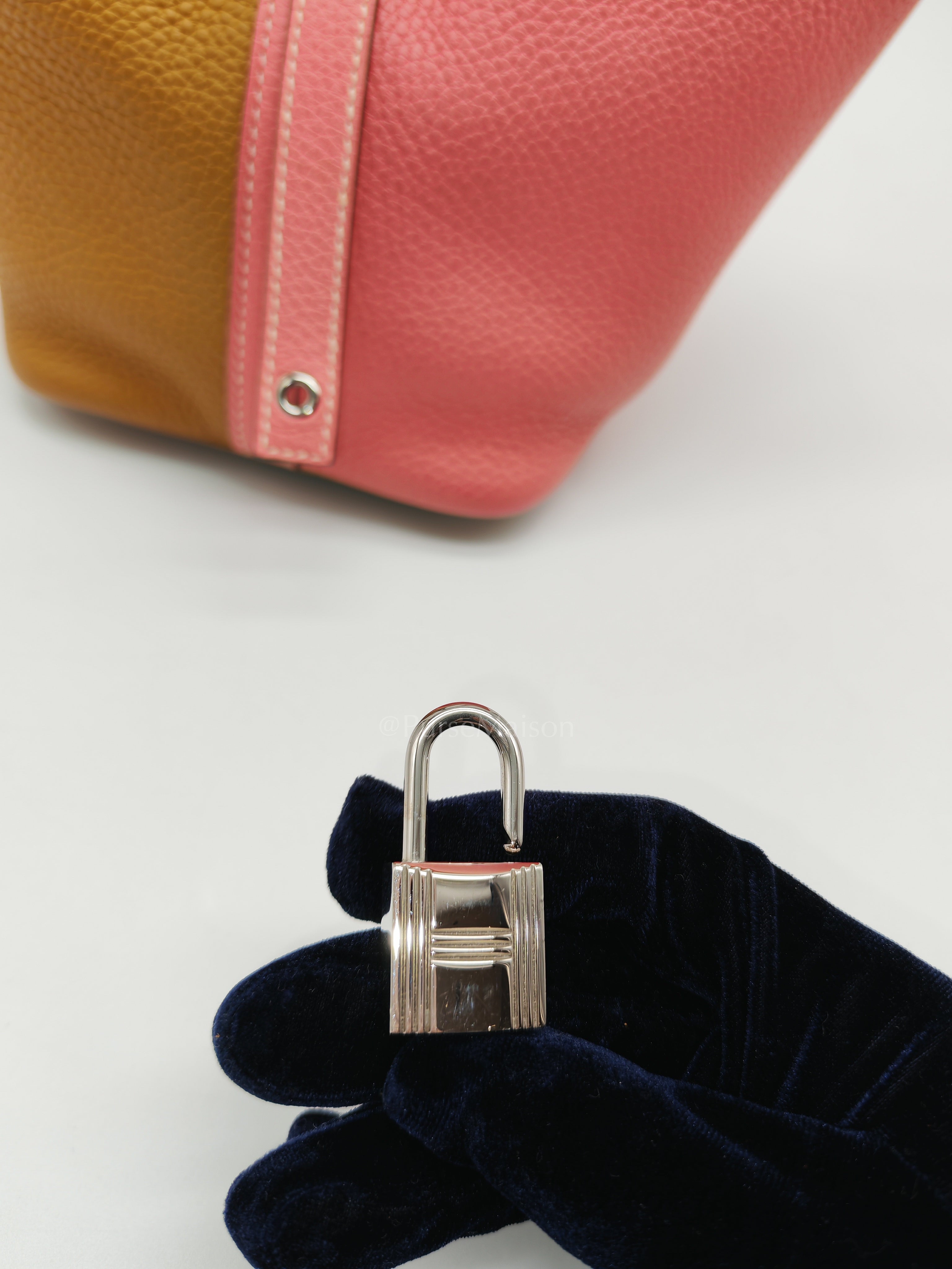 Picotin 18 Casaque in Gold and Rose Azalee Clemence Leather and Palladium Hardware Stamp Y (2020) | Purse Maison Luxury Bags Shop