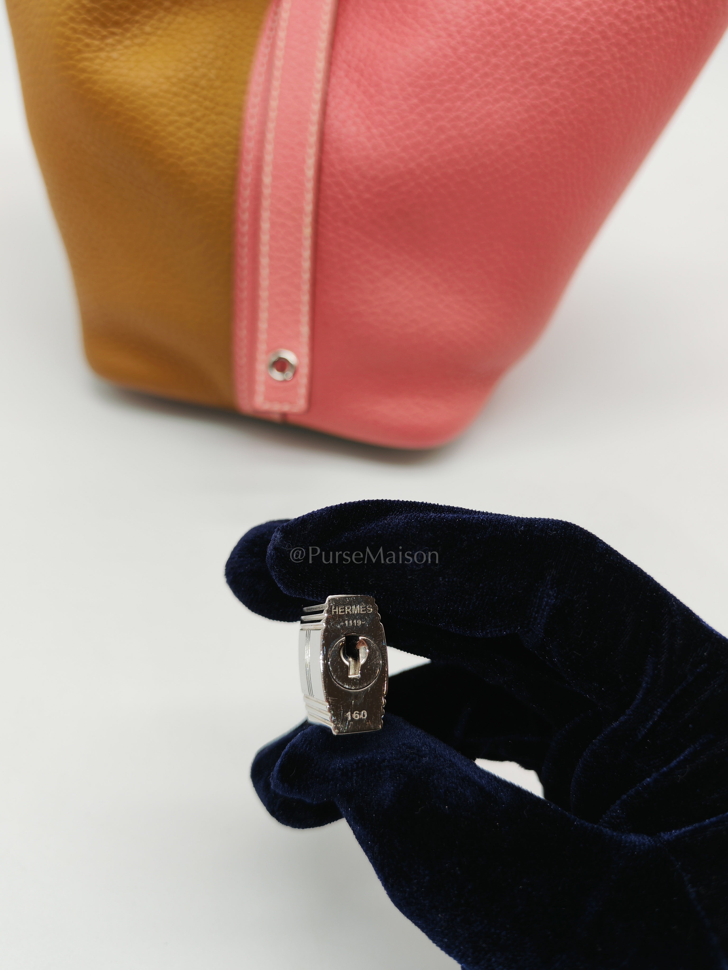 Picotin 18 Casaque in Gold and Rose Azalee Clemence Leather and Palladium Hardware Stamp Y (2020) | Purse Maison Luxury Bags Shop