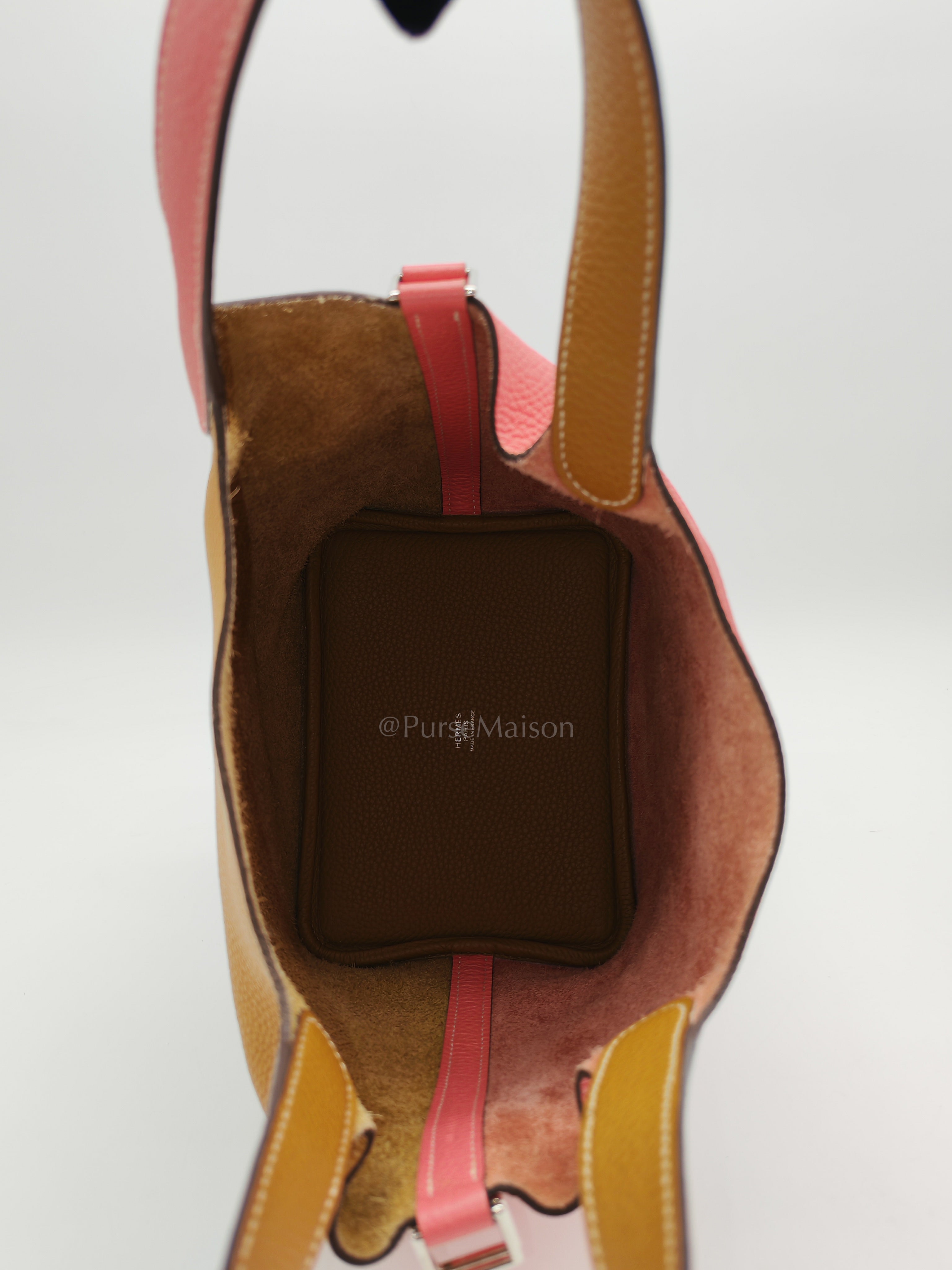 Picotin 18 Casaque in Gold and Rose Azalee Clemence Leather and Palladium Hardware Stamp Y (2020) | Purse Maison Luxury Bags Shop